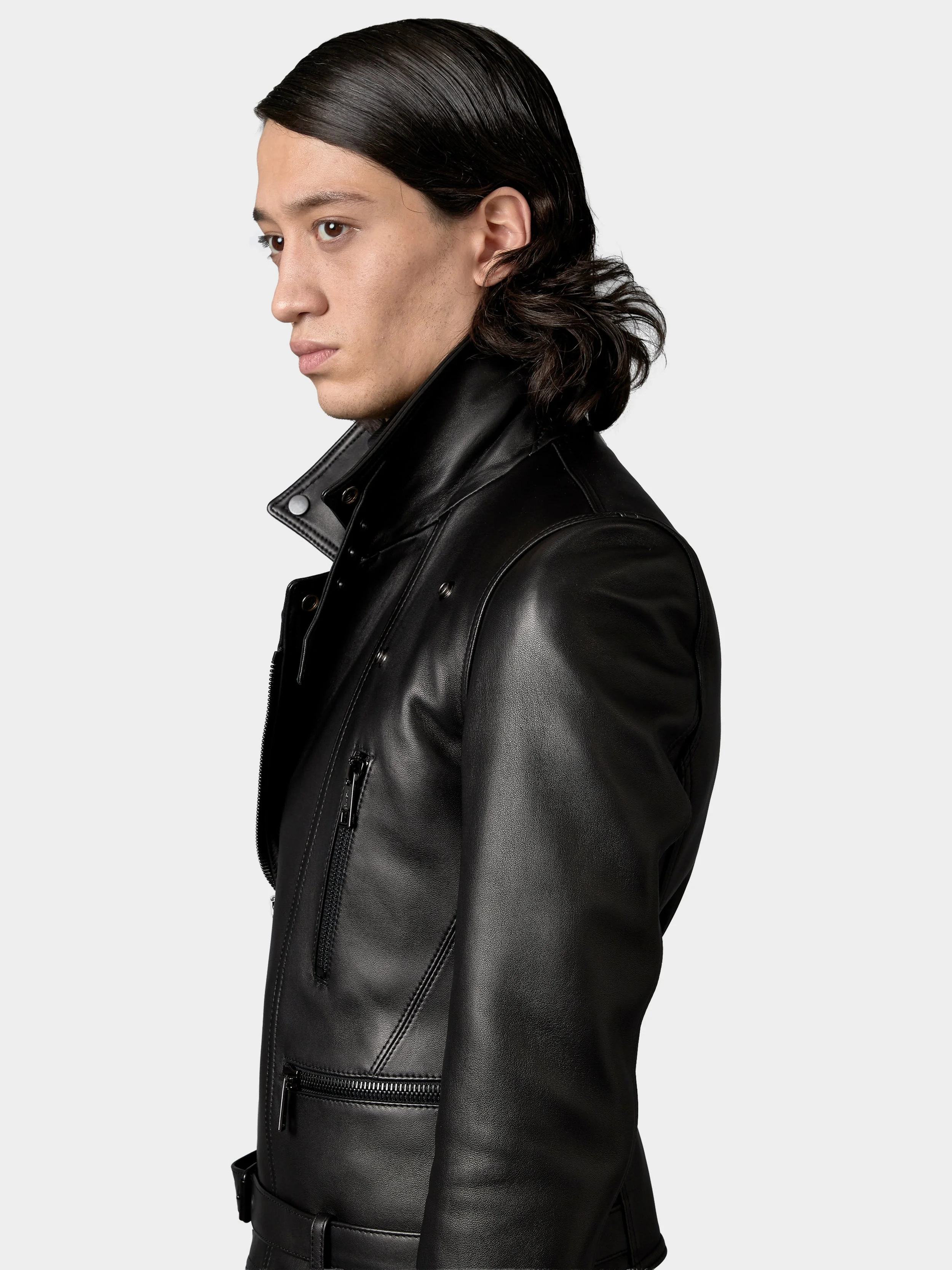 Black And Black Trim Biker Jacket side.jpg