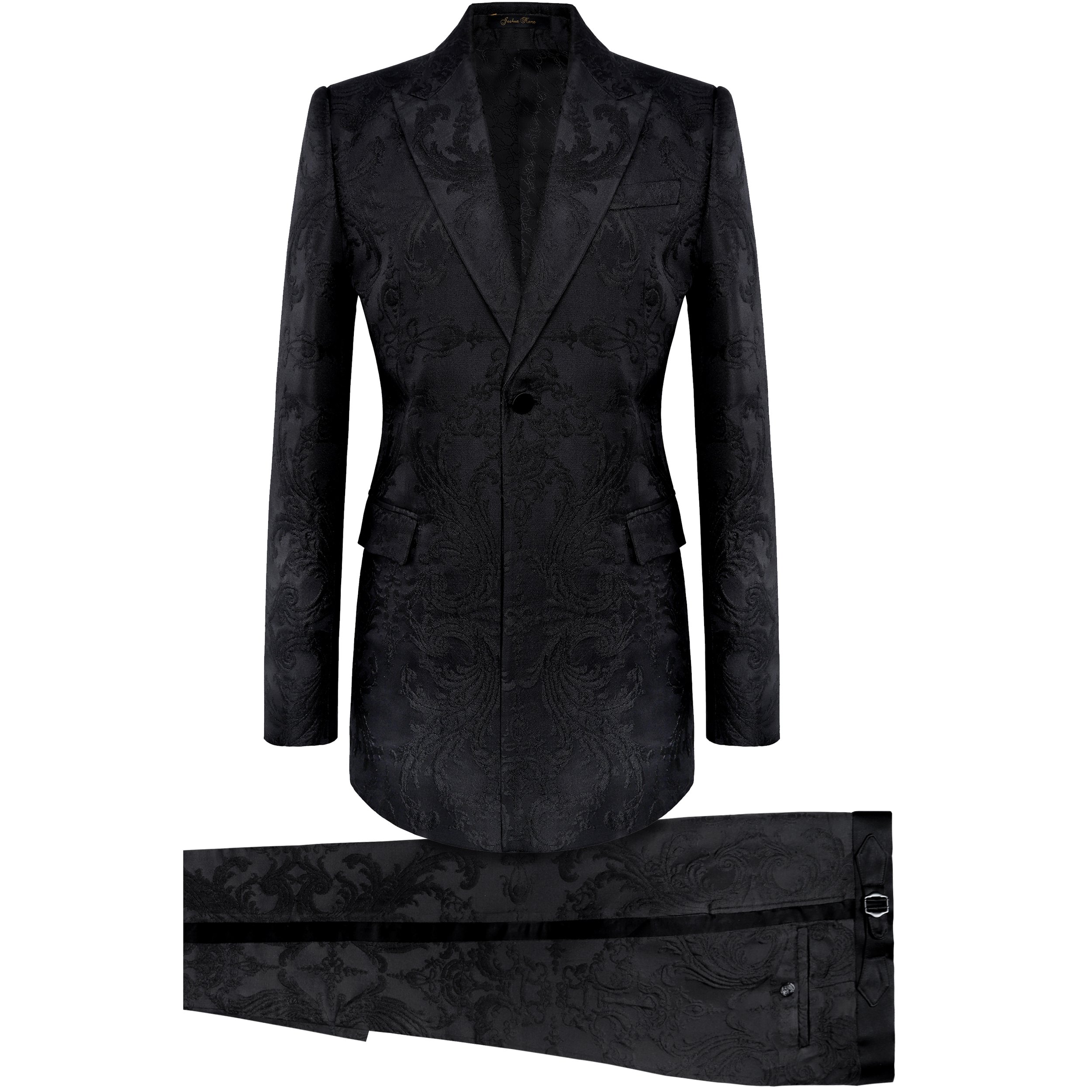 Black Embossed Scrolls Jacquard 2 Piece Suit