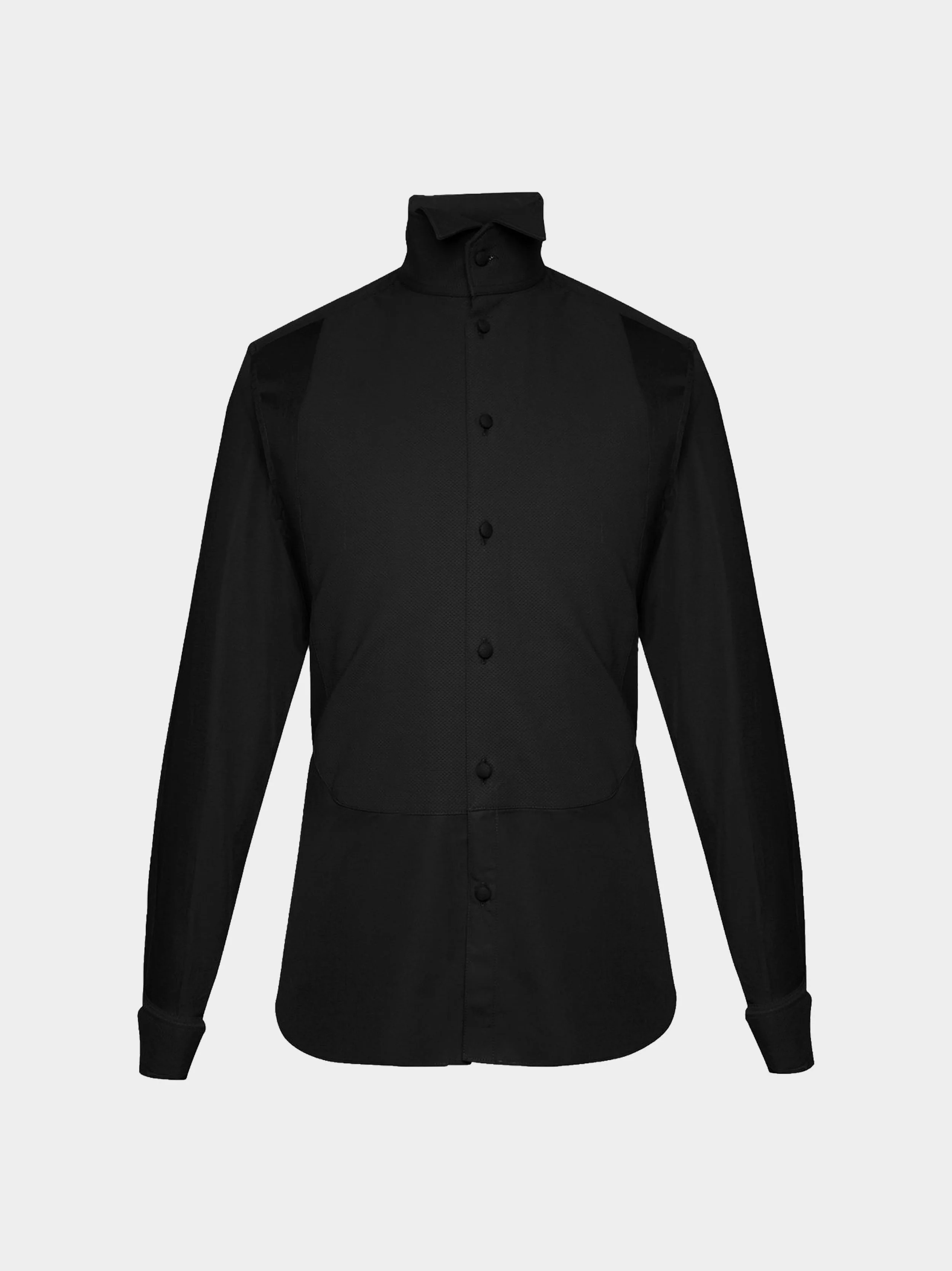 Wing Collar, Black Pique Dress Shirt