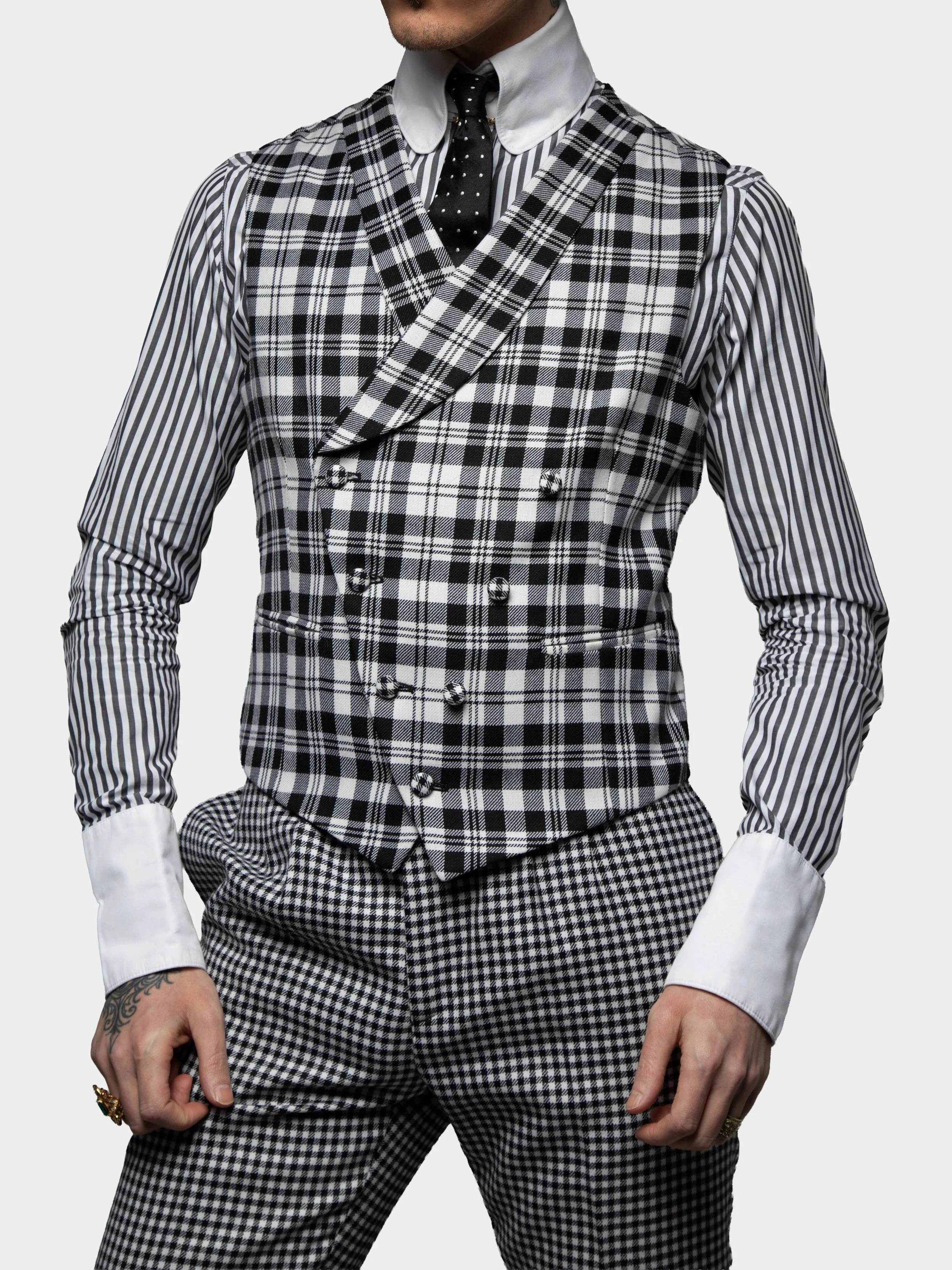 Black And White Tartan Waistcoat