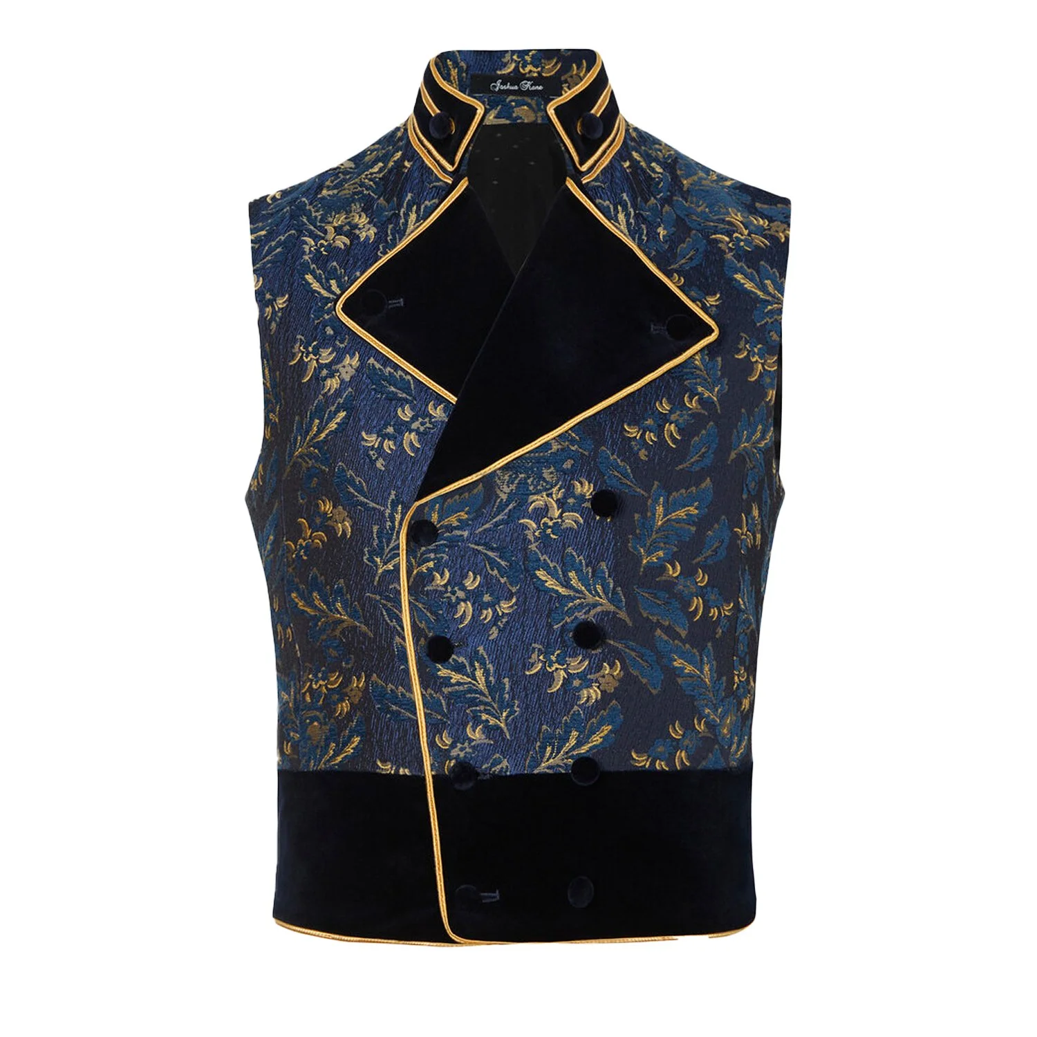 The King' Navy Floral Flock And Velvet Waistcoat — Joshua