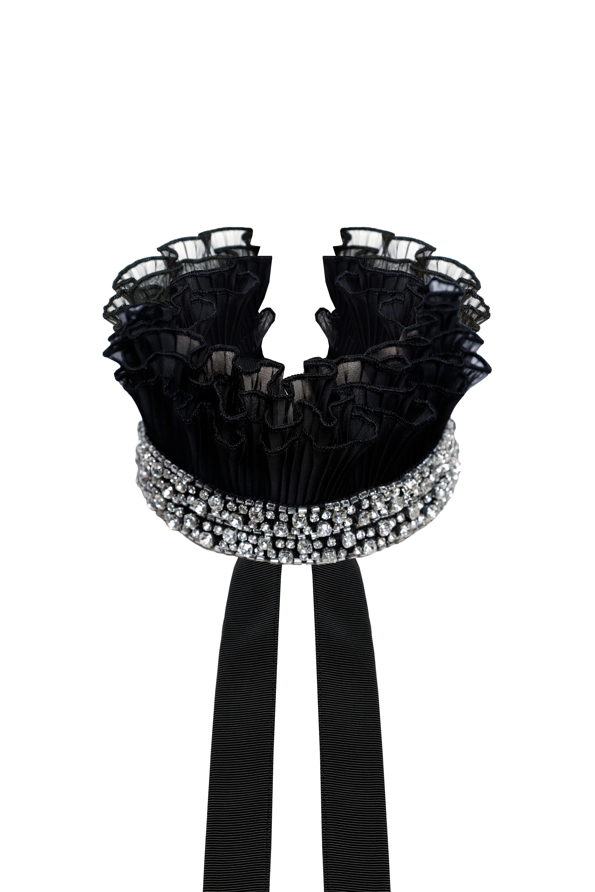 Black Organza And Crystal Ruffle Collar