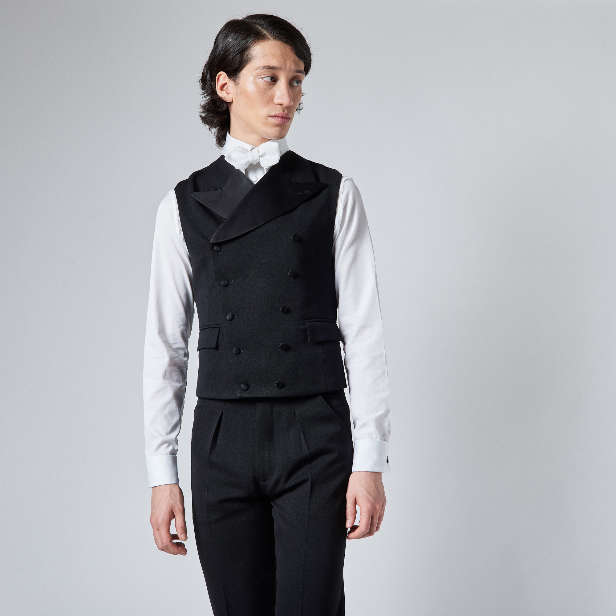 THE BEAU' BLACK BARATHEA DRESS WAISTCOAT — Joshua Kanemenswear