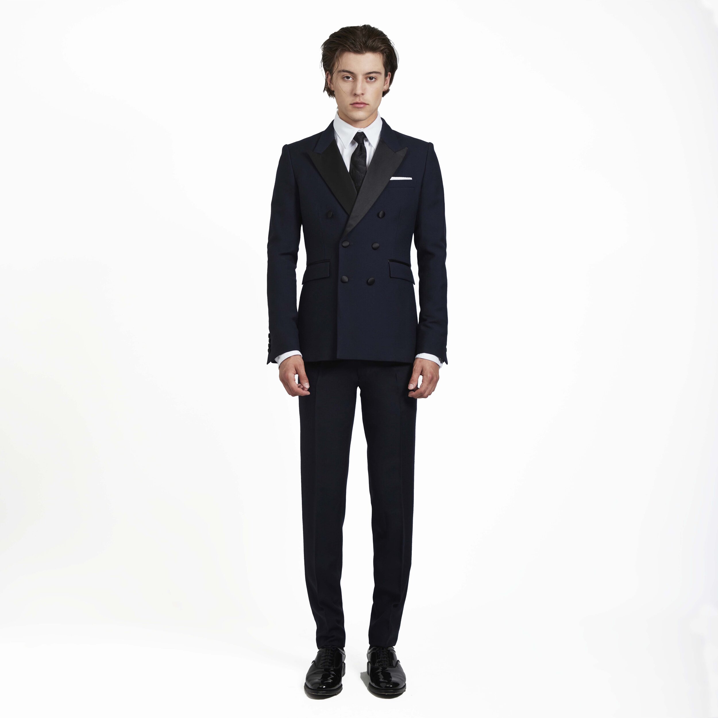 'The Darcy' Navy Wool And Black Silk Dinner Suit — Joshua Kanemenswear ...
