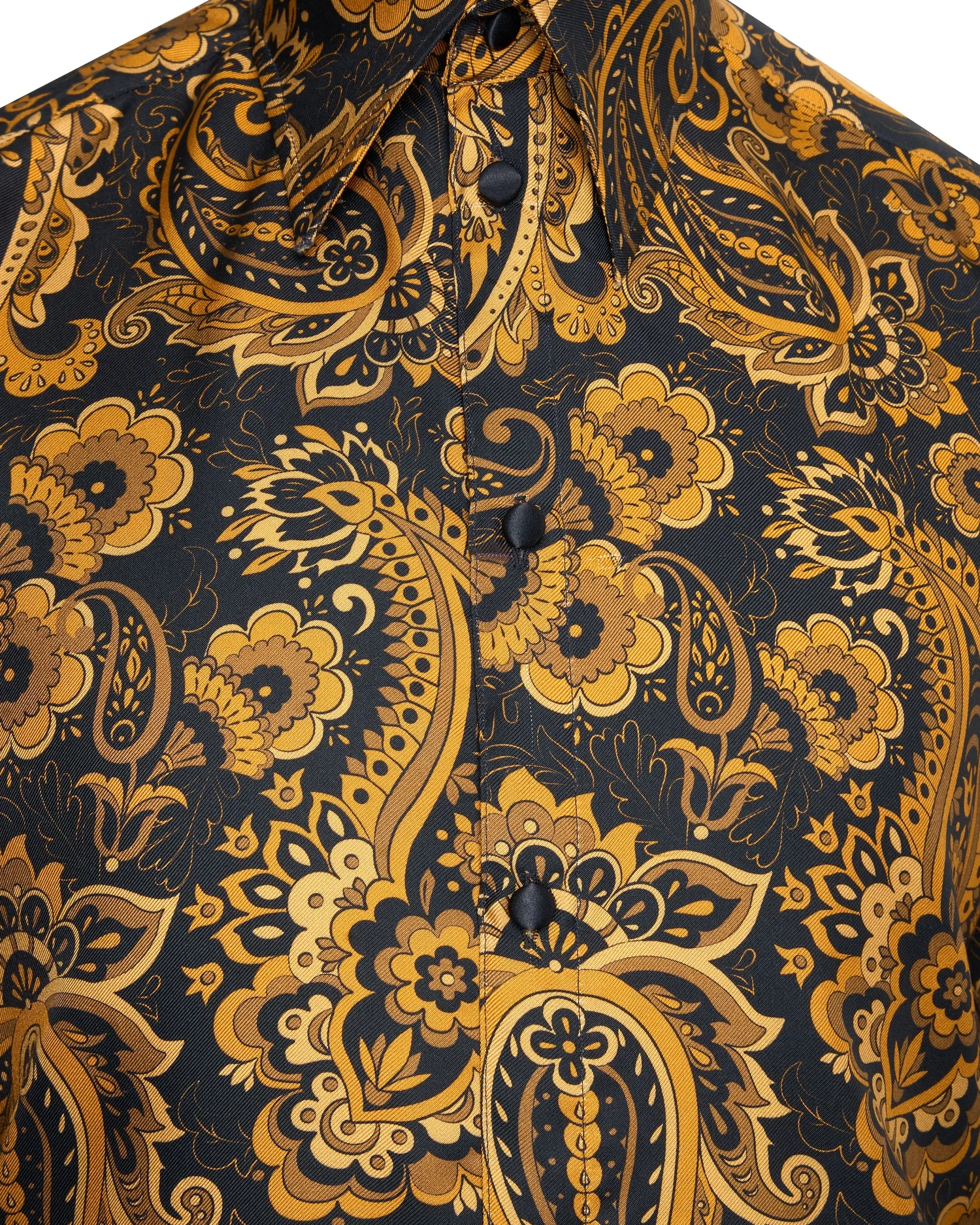 'Point Collar' Gold Paisley Silk Print Shirt - London
