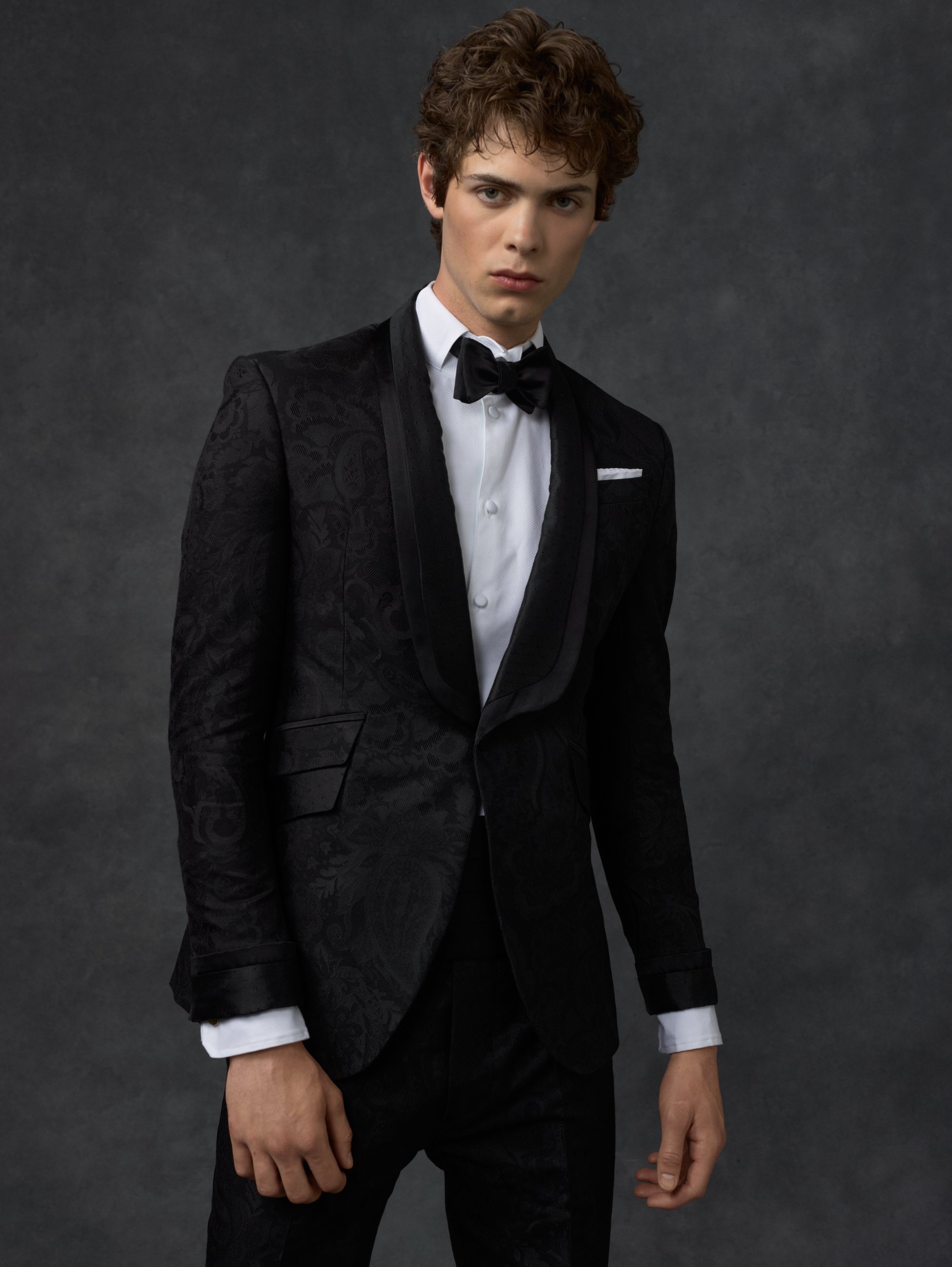 'Black Jacquard Fusion Dinner Suit'