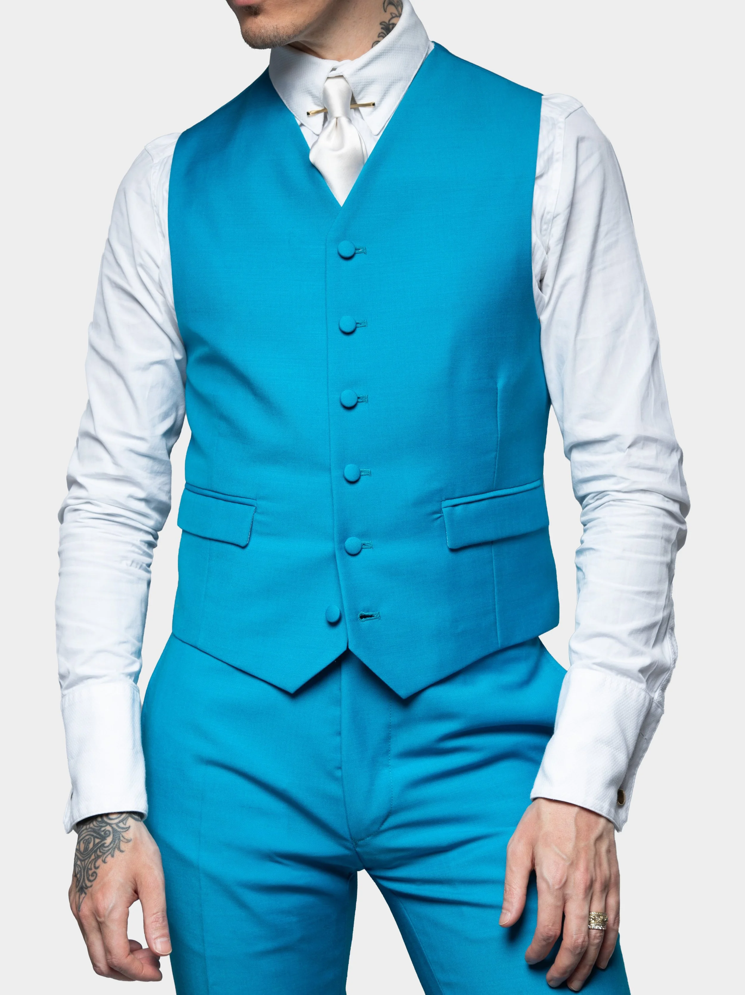 Azure Blue Wool And Mohair Waistcoat