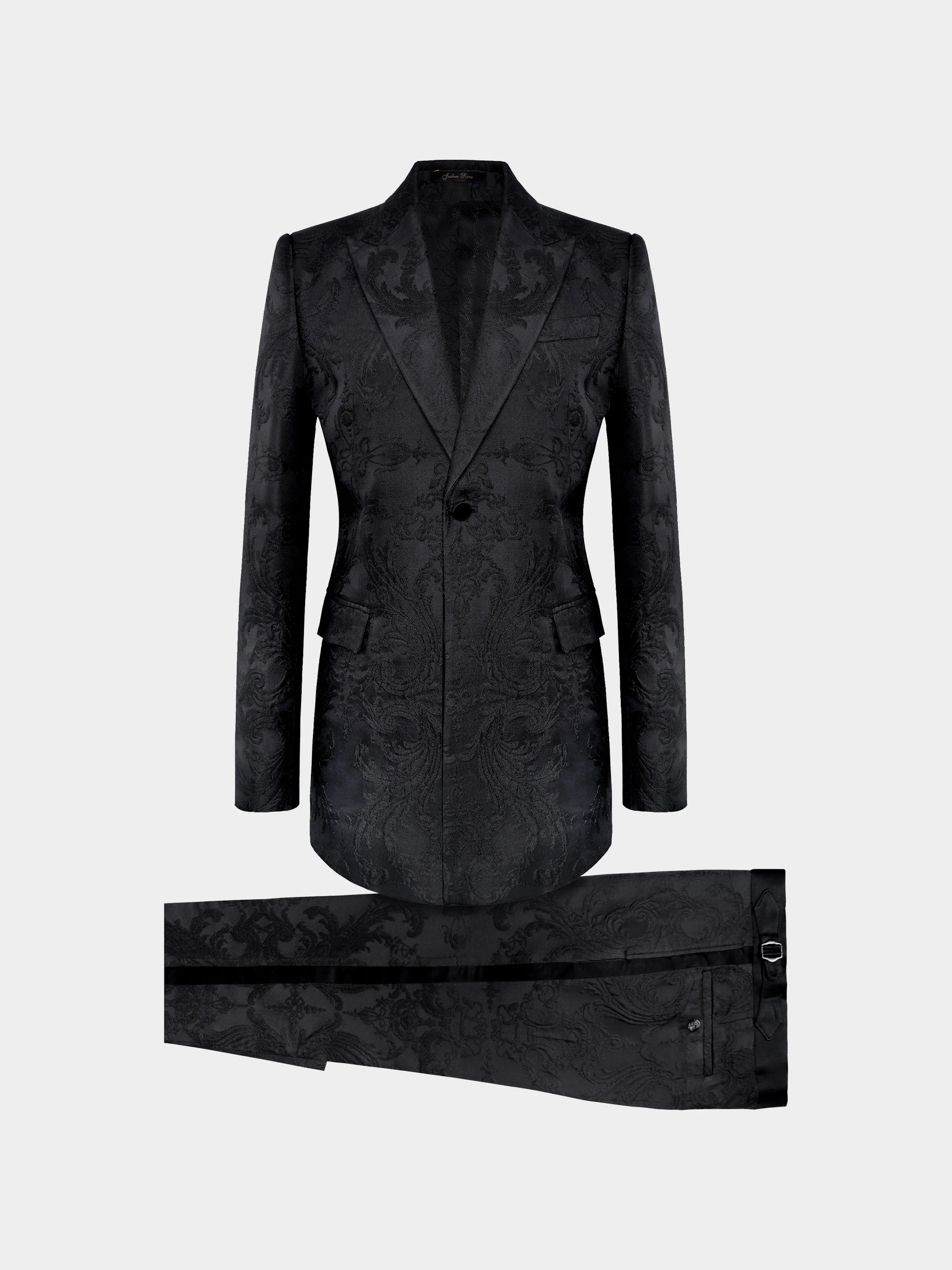 Black Embossed Scrolls Jacquard Suit