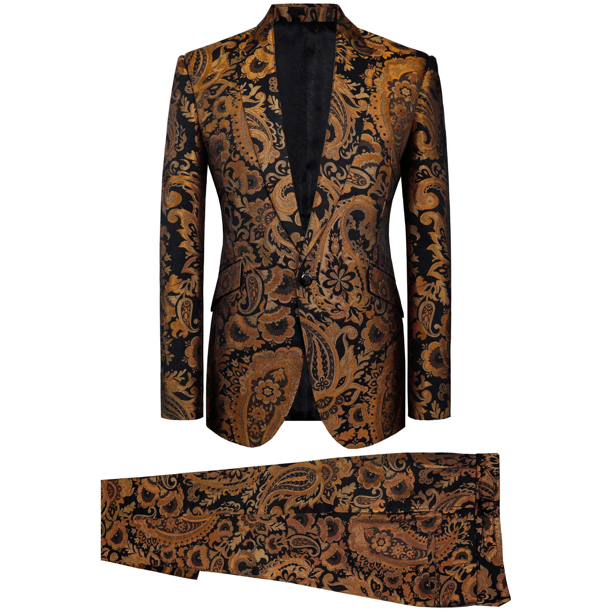 Gold Paisley Jacquard 2-Piece Suit