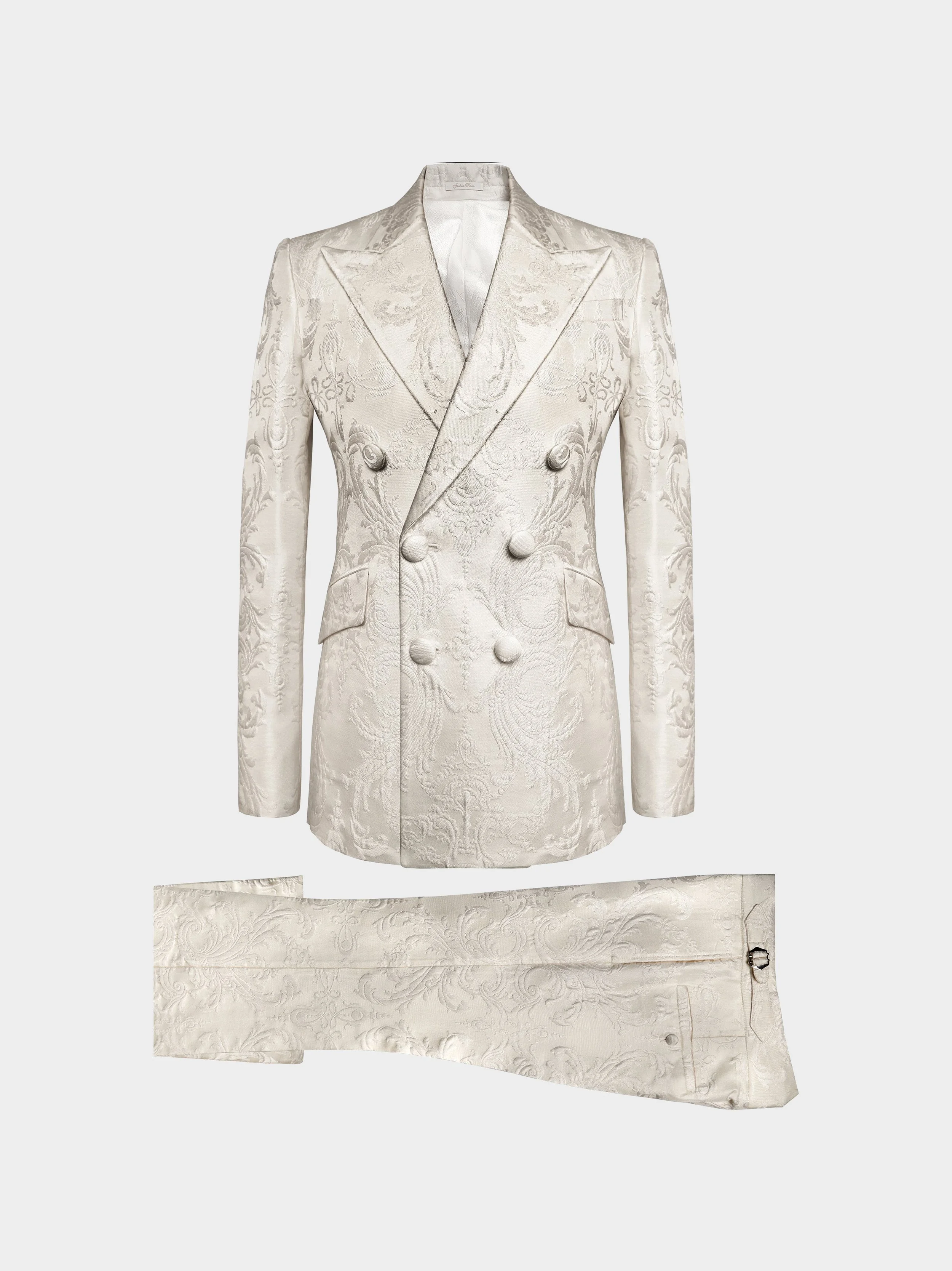 White Embossed Scrolls Suit