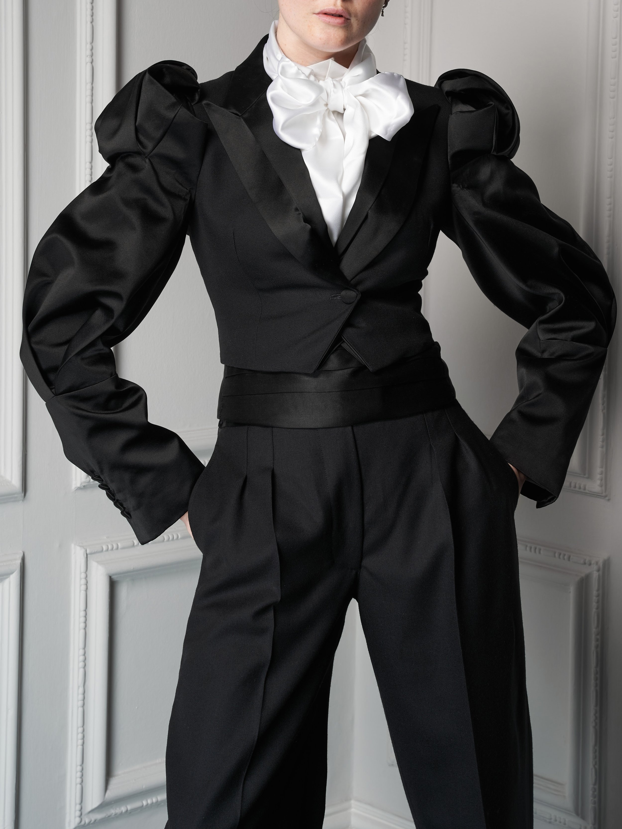 women's tuxedo shirt with bow tie