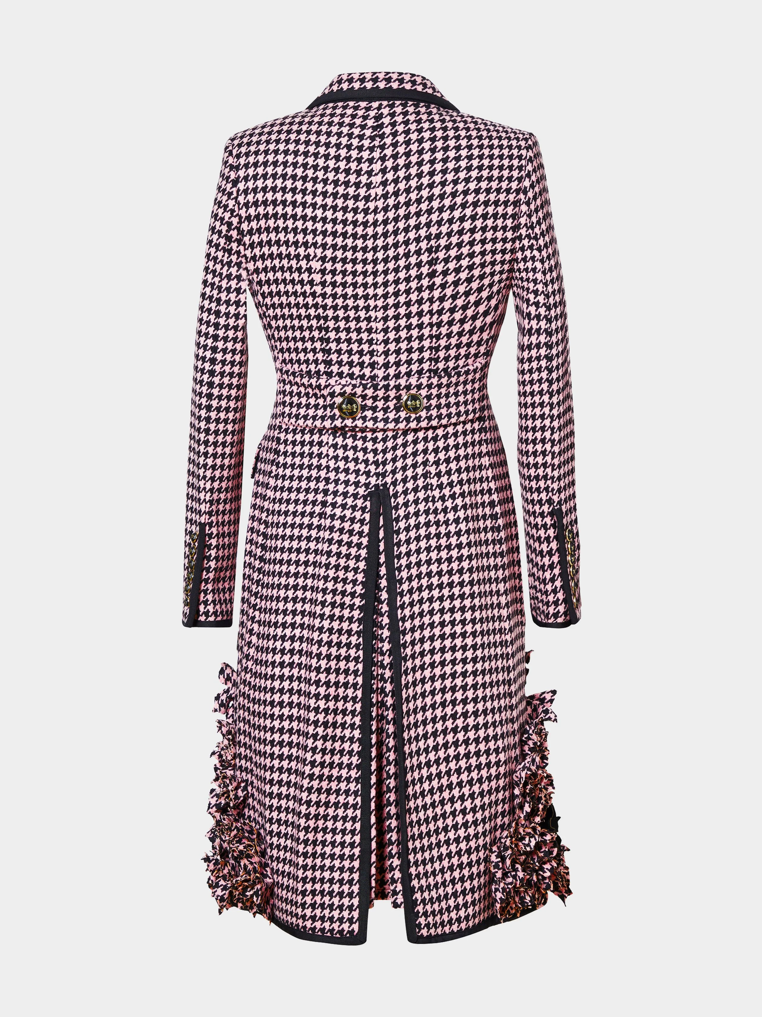 Pink And Black Houndstooth Floral Embellished Coat BACK.jpg