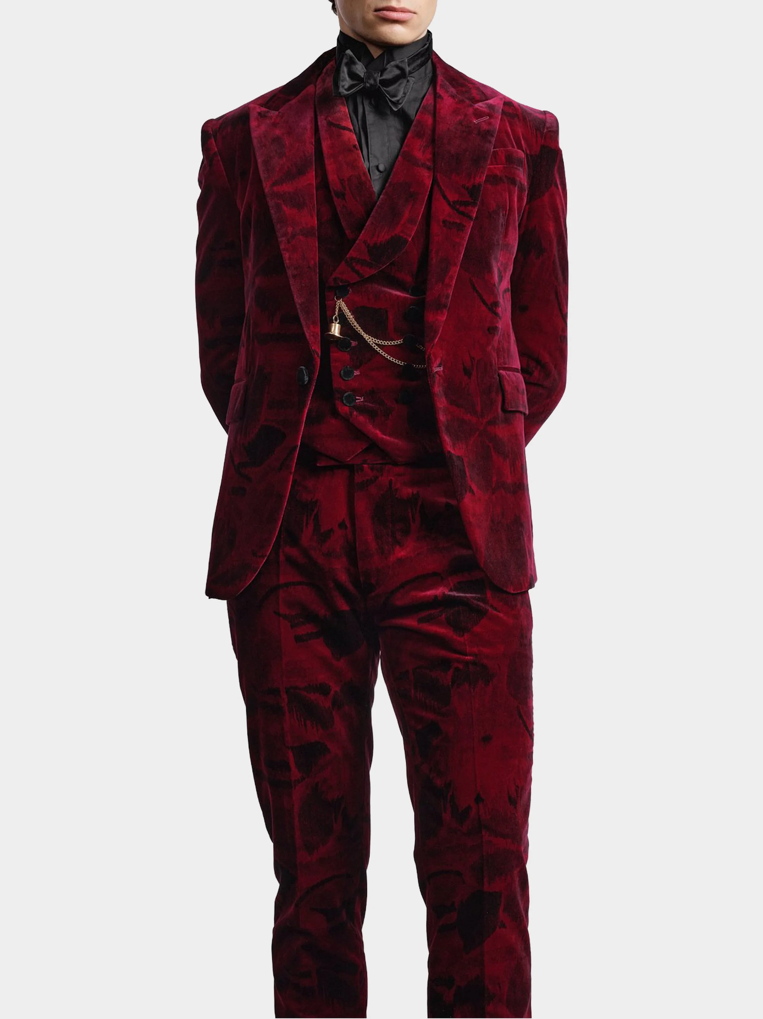 Burgundy Floral Print Velvet Waistcoat3.jpg