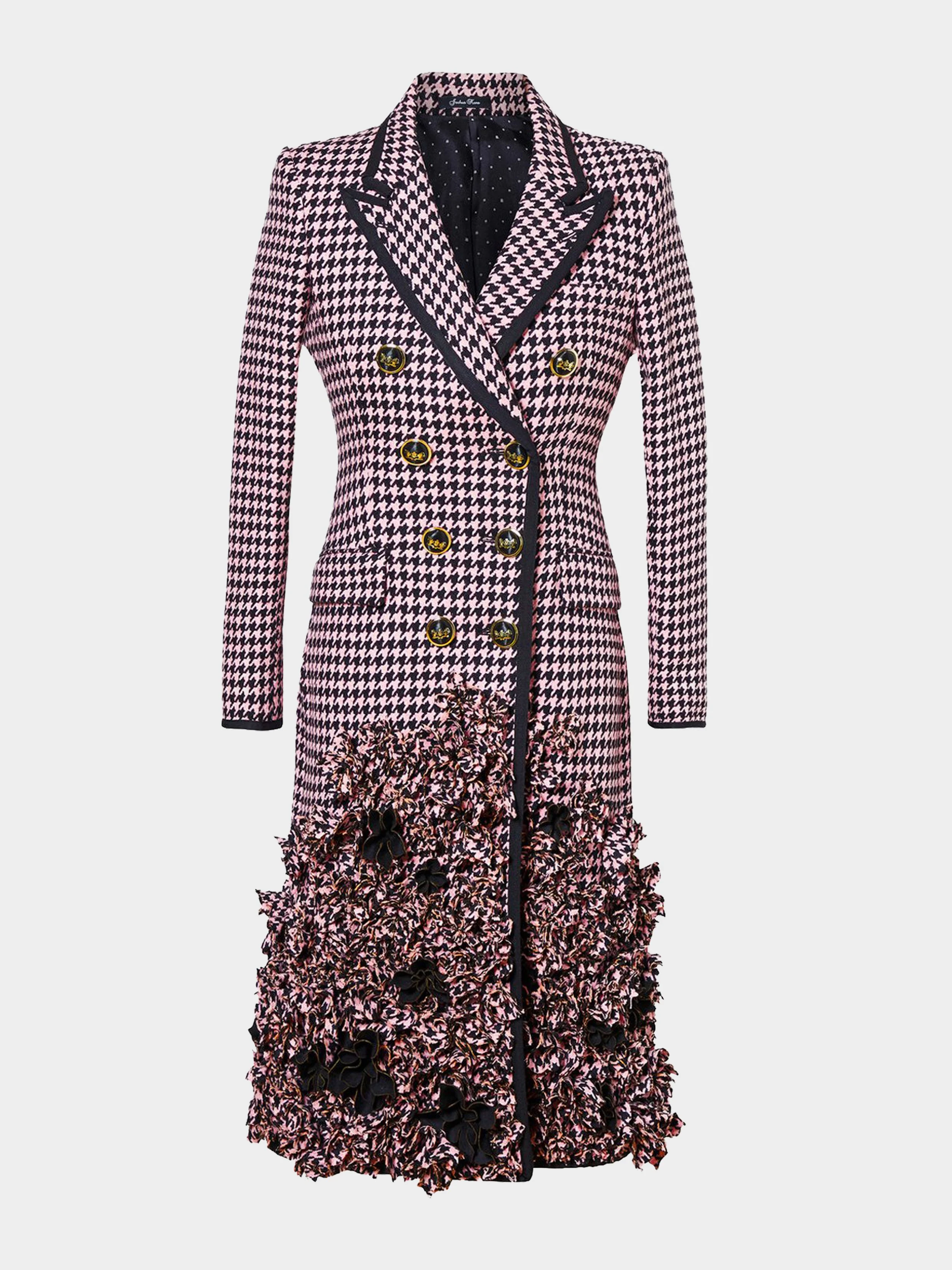 Pink And Black Houndstooth Floral Embellished Coat.jpg