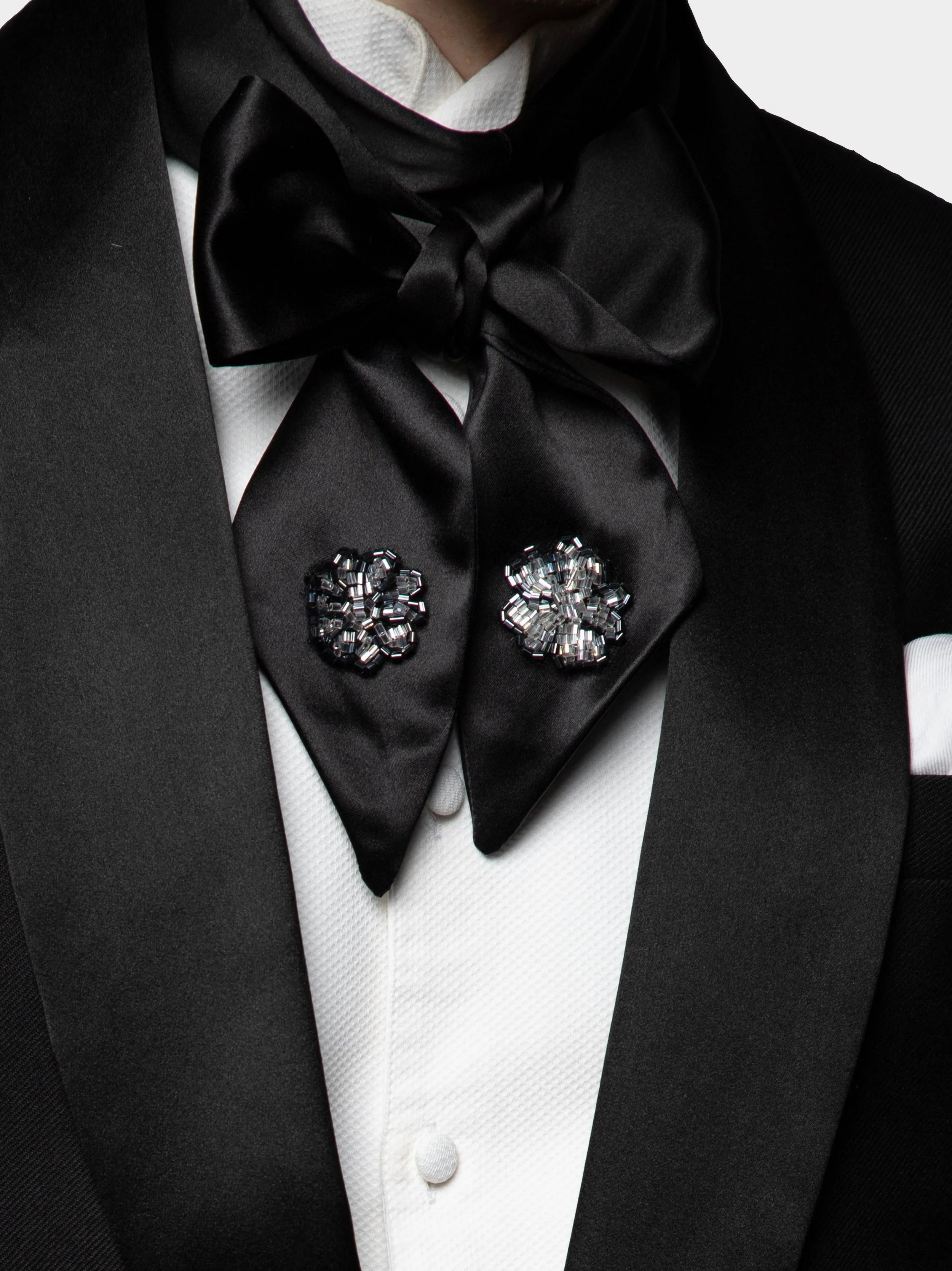 Black Satin Slim Cravat with Crystal Embellishments 2.jpg