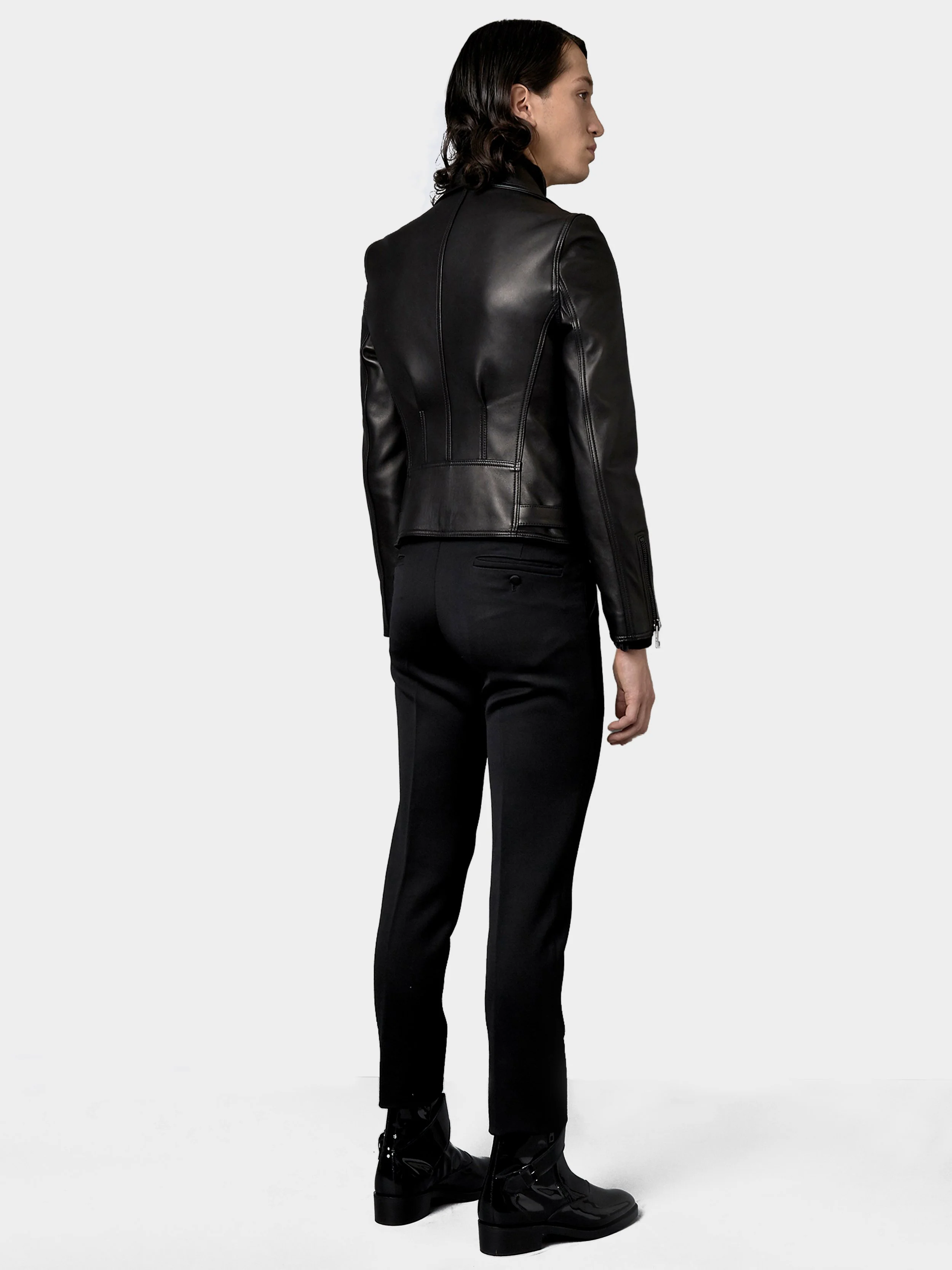 Black And Black Trim Biker Jacket bacl.jpg