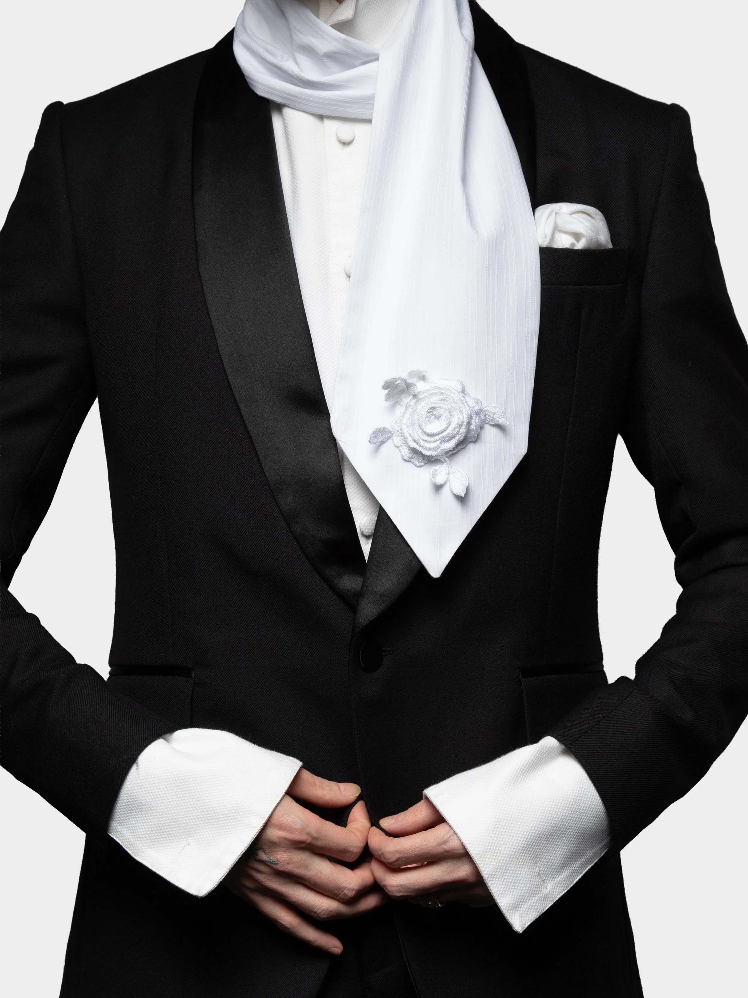 White Cotton Cravat with 3D Embroidered Rose 3.jpg