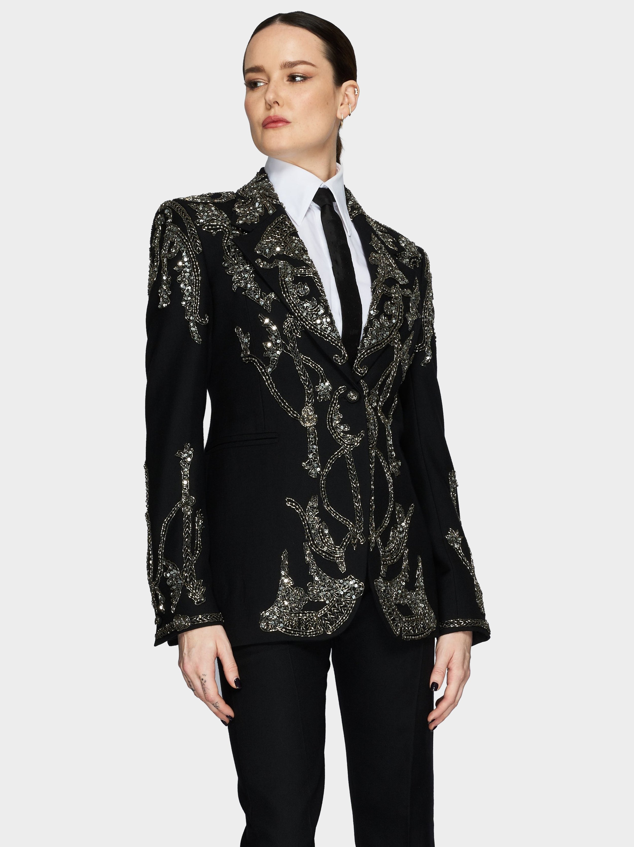 Metal Embellised Black Wool Jacketfront2.jpg