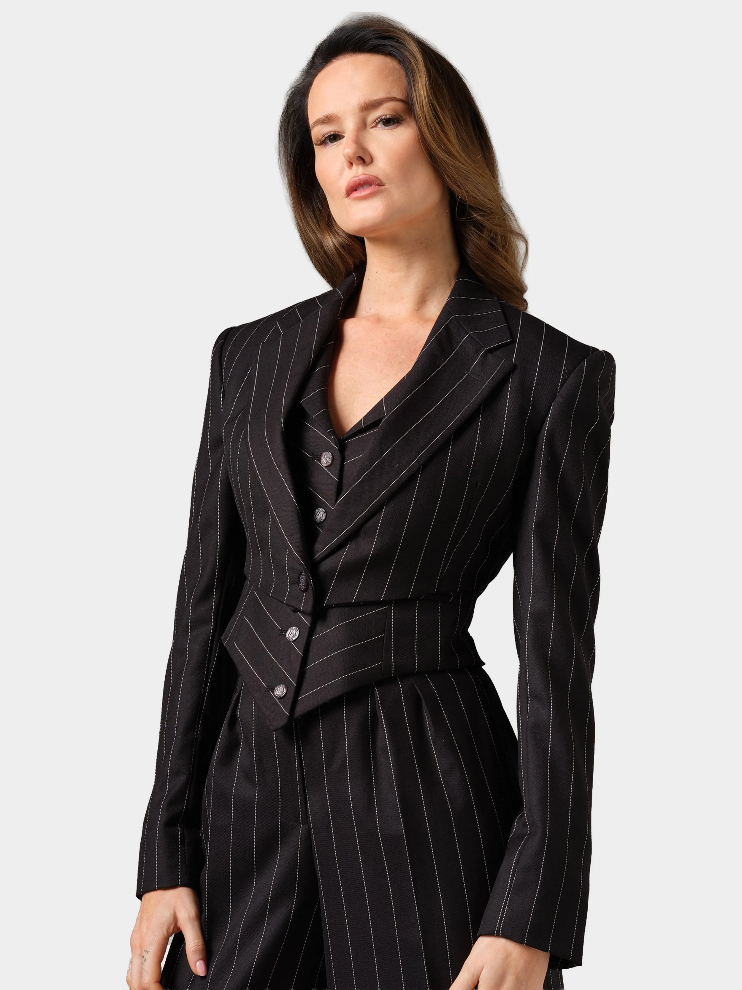 Black And White Dotted Pinstripe Bolero Jacketside.jpg