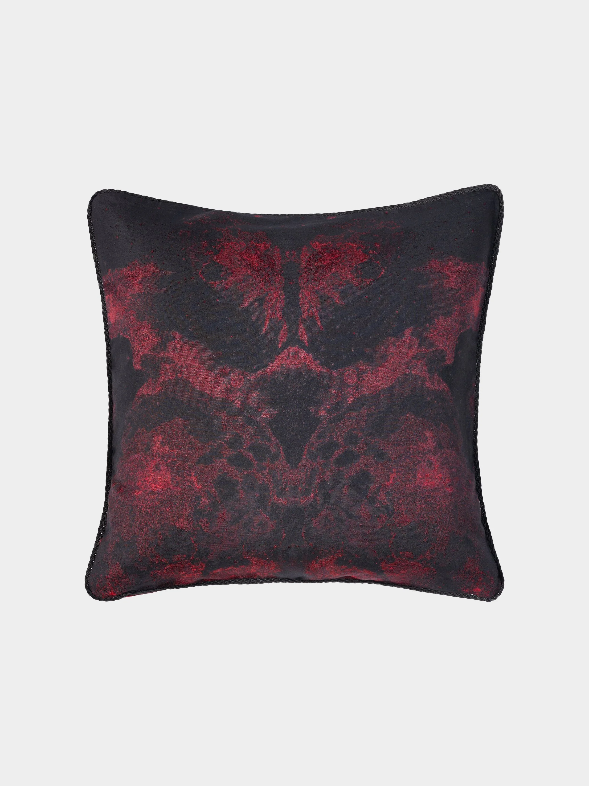 'Red Smoke and Regency Swirl' Silk Jacquard Cushion