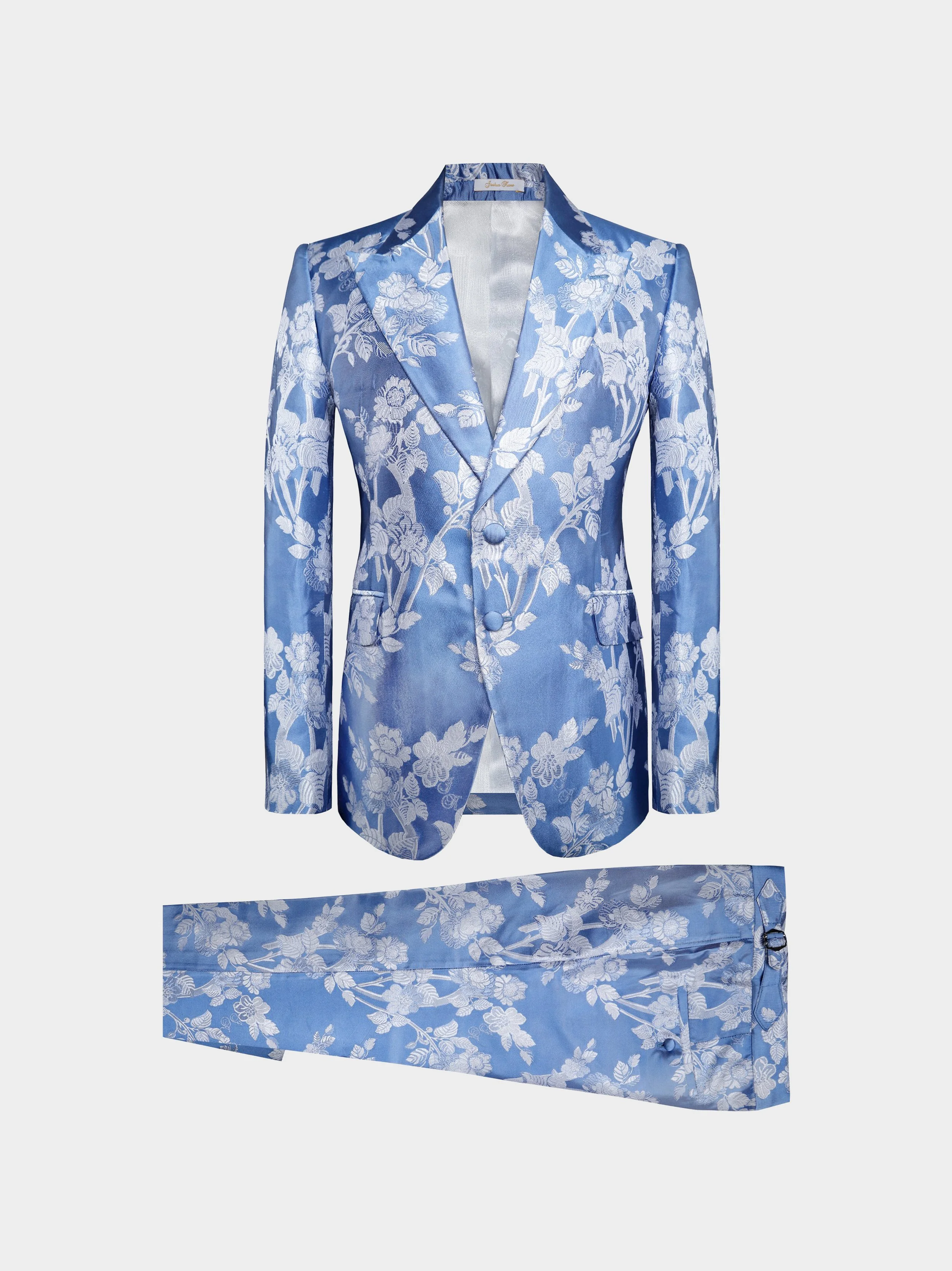 Blue And White Floral Silk Suit