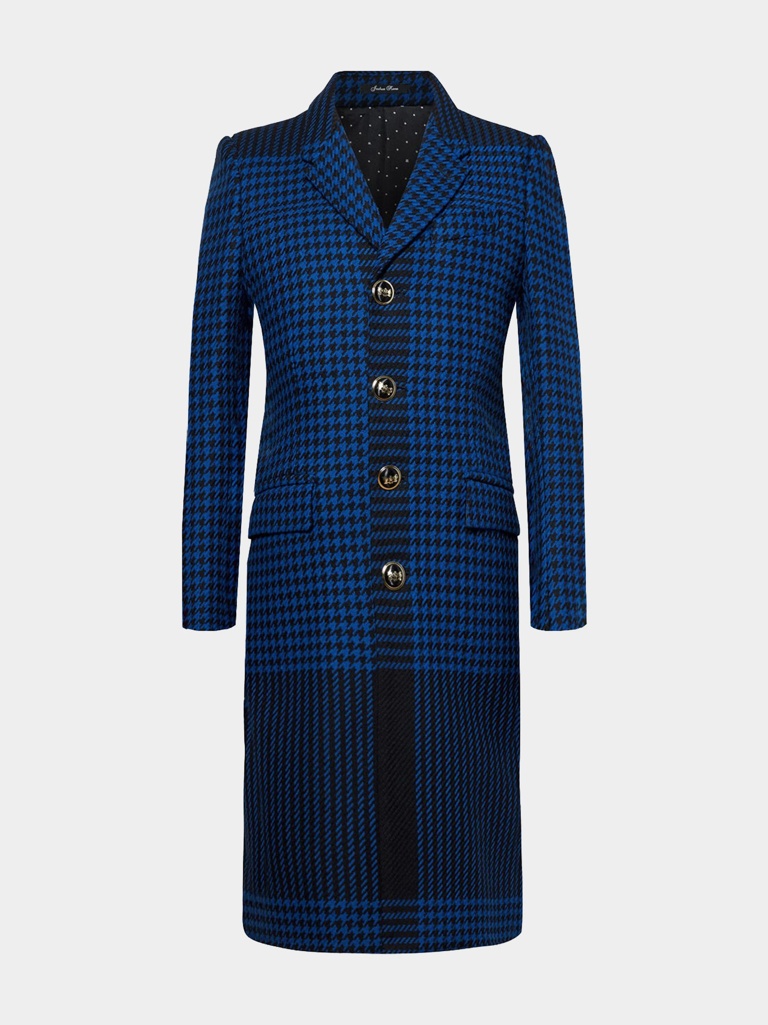 Navy Houndstooth Check Coat