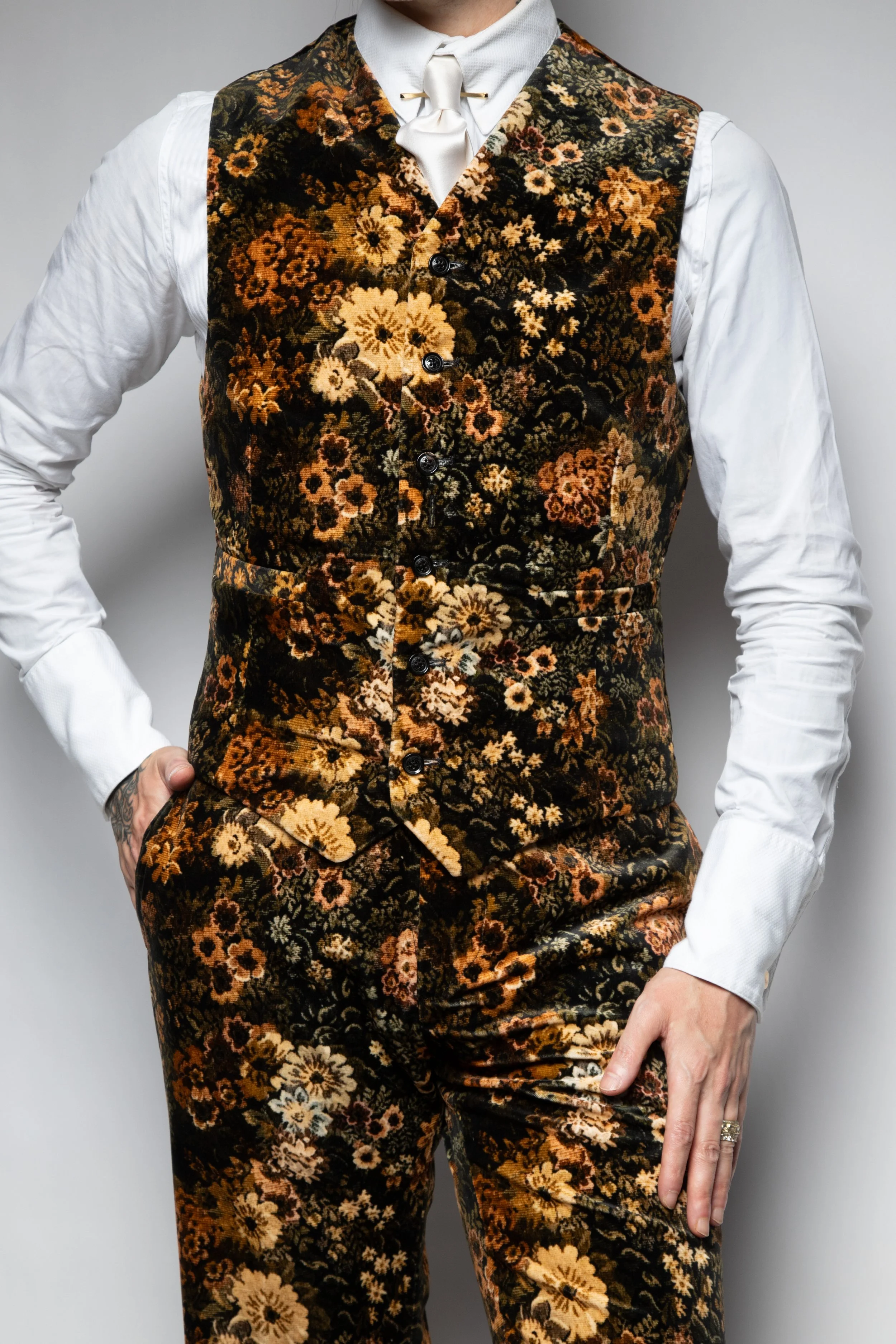 Floral Printed Velvet Waistcoat