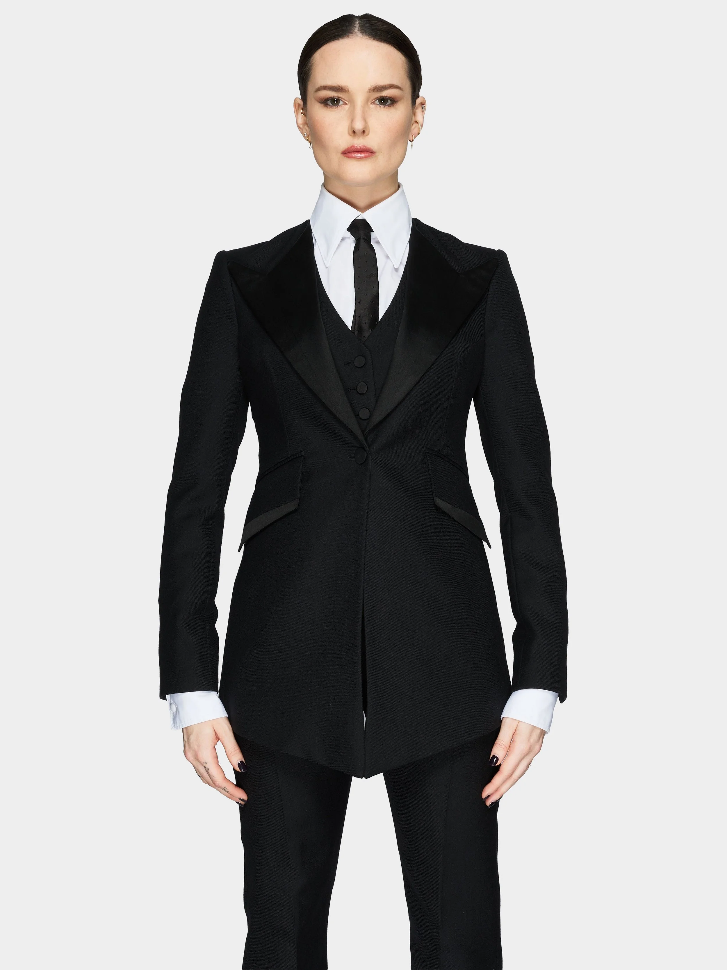 Black Wool Drop Front Tux Jacket