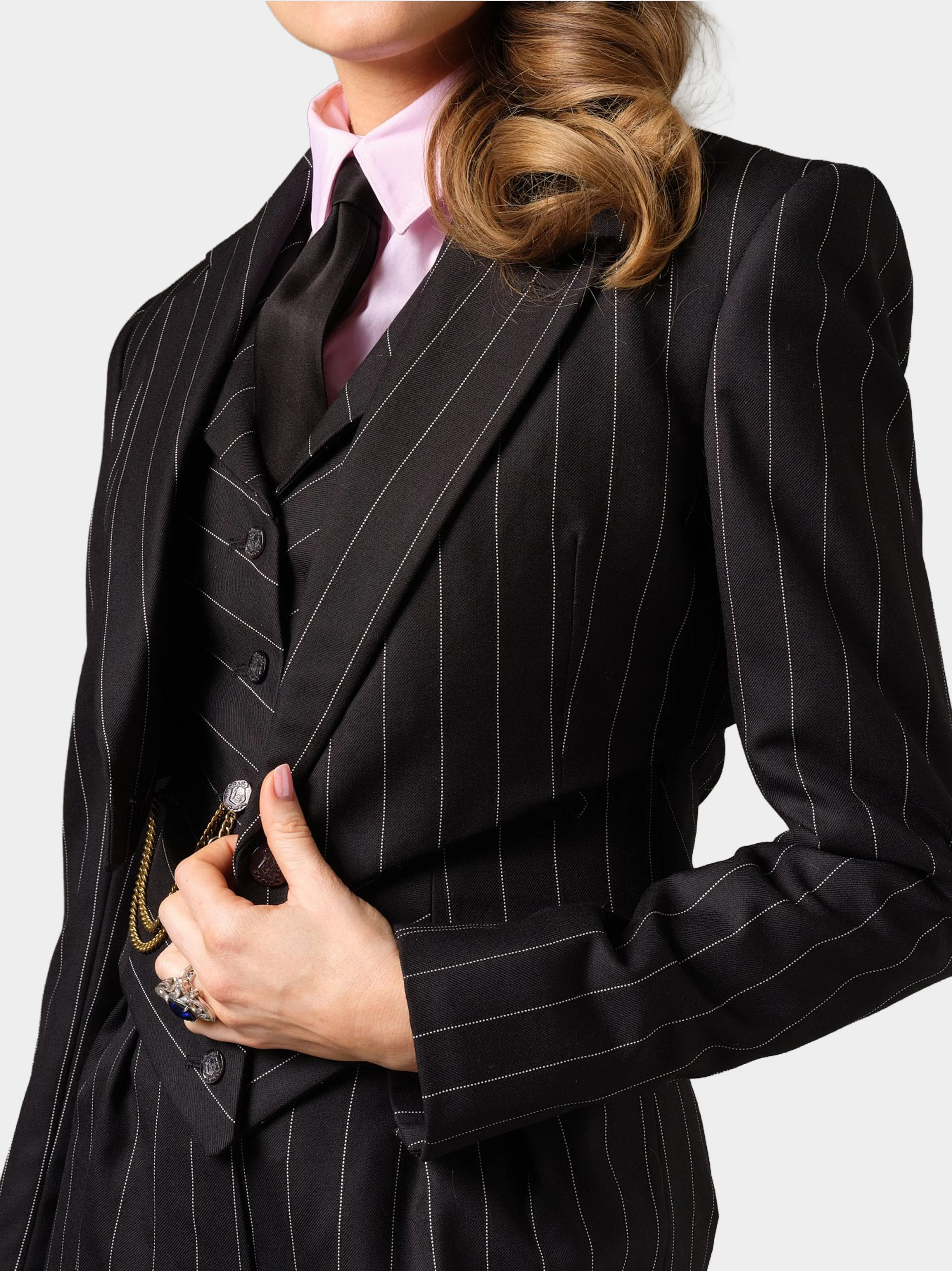 Black And White Dotted Pinstripe Bolero Suitsidecllose.jpg