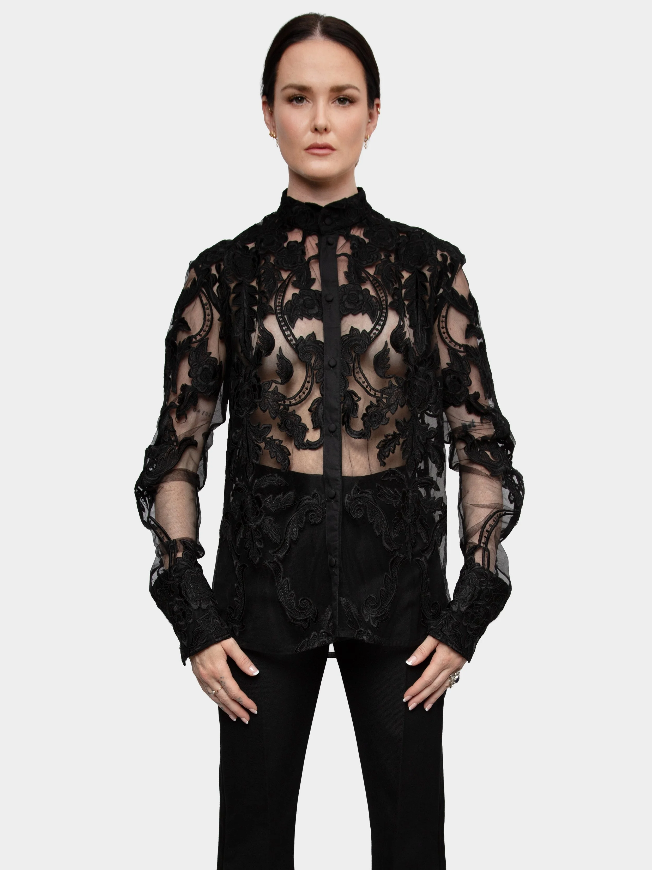 Black Rose Embroidery Dress Shirt