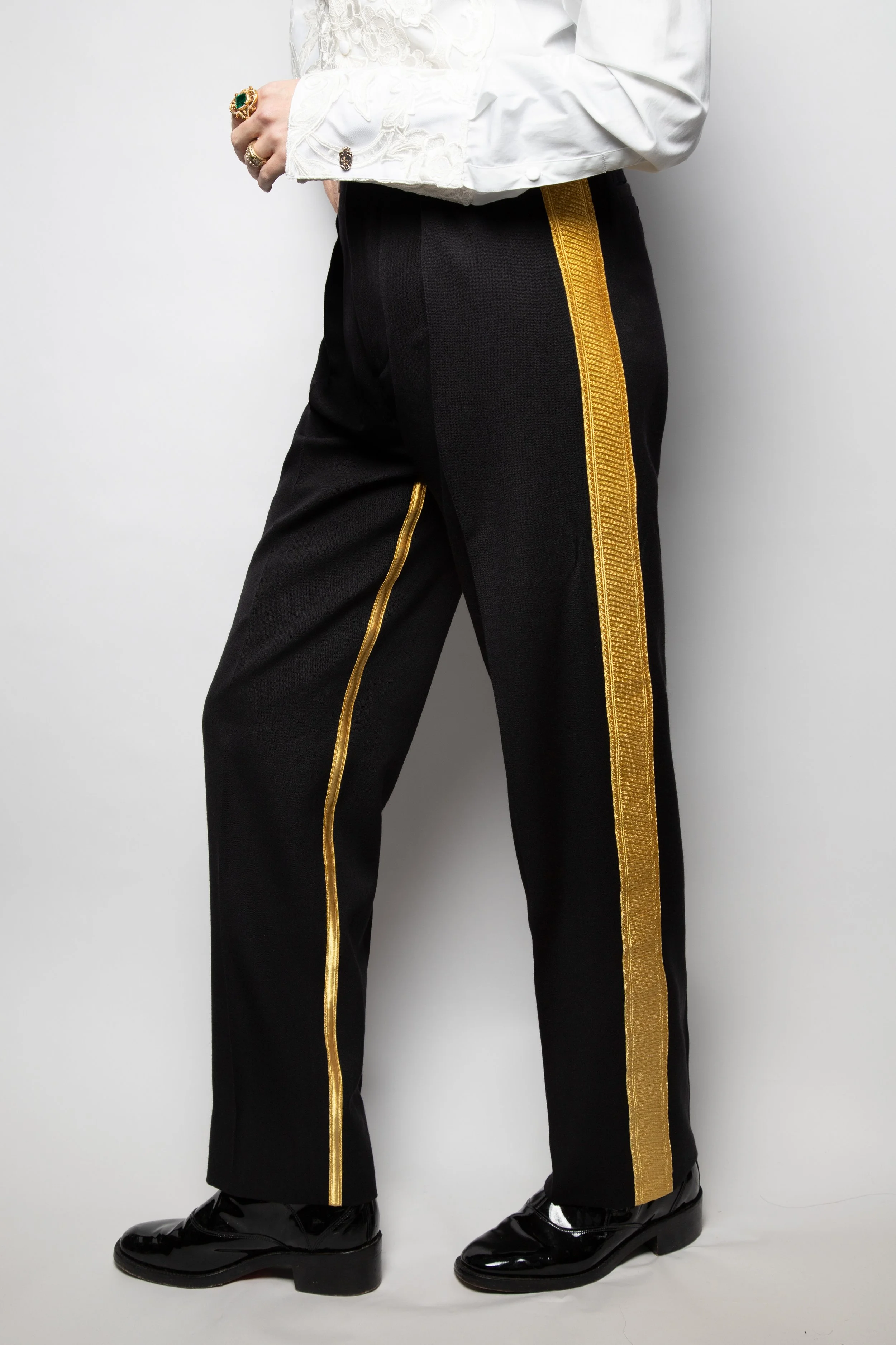 Black Straight Leg, Gold Trim Trouser