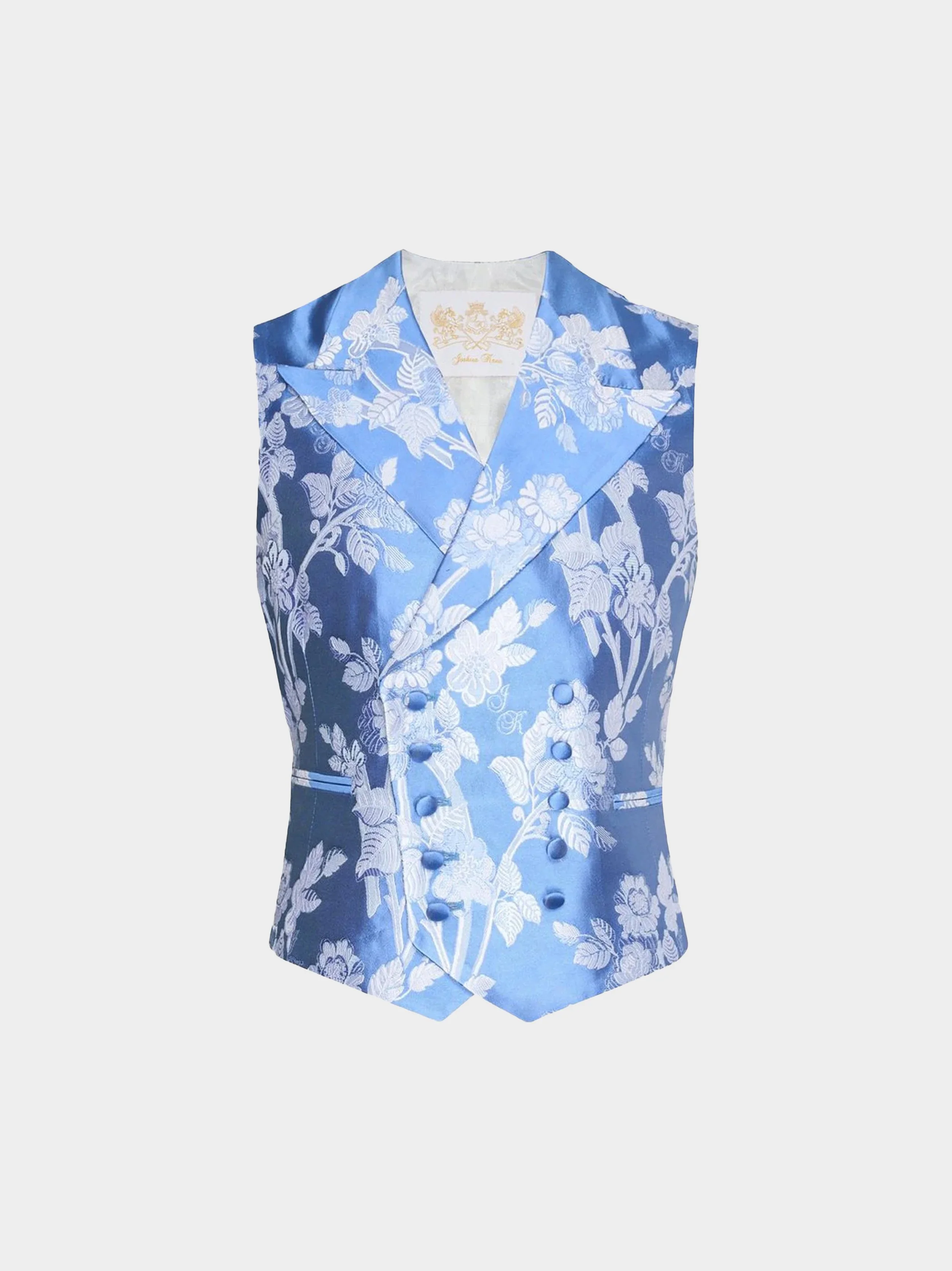 Blue And White Floral Silk Waistcoat