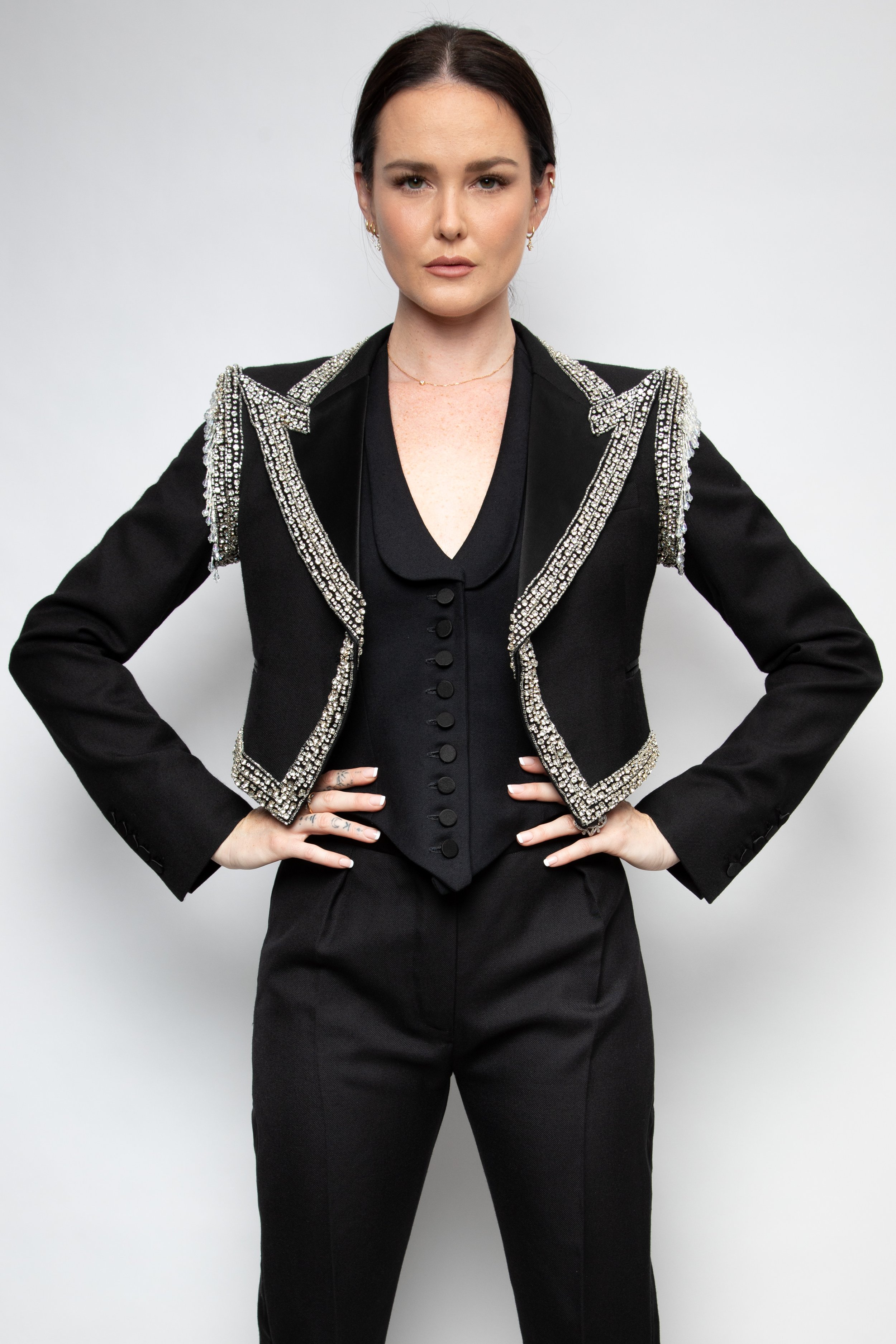 Dripping Diamond Embellished Cropped Jacket