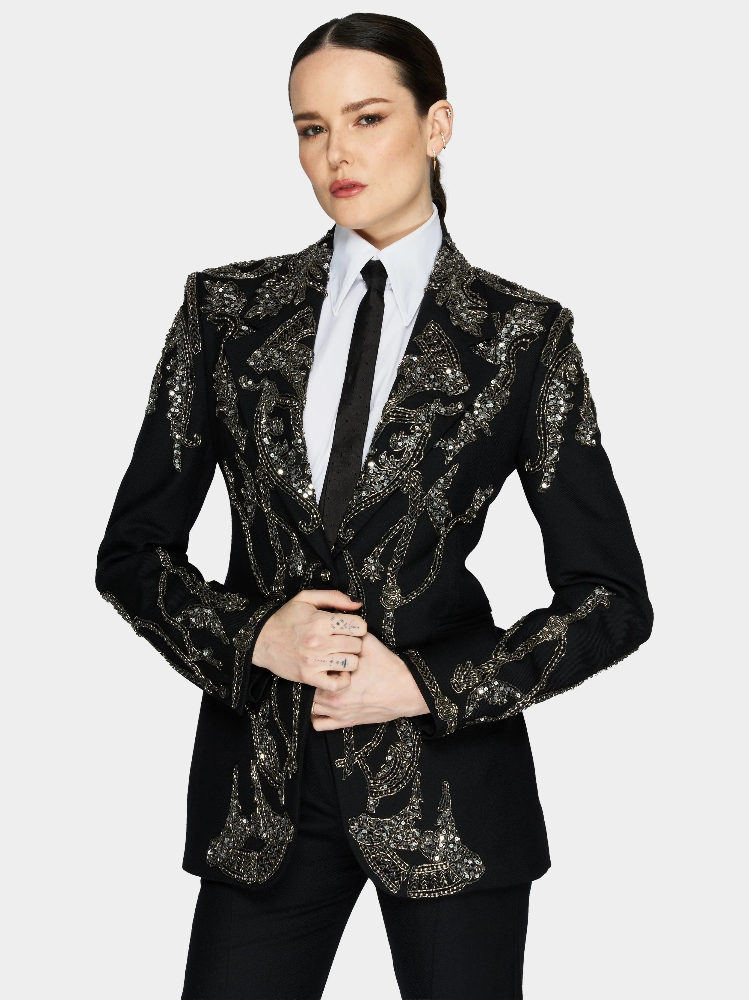Metal Embellised Black Wool Jacketfront.jpg