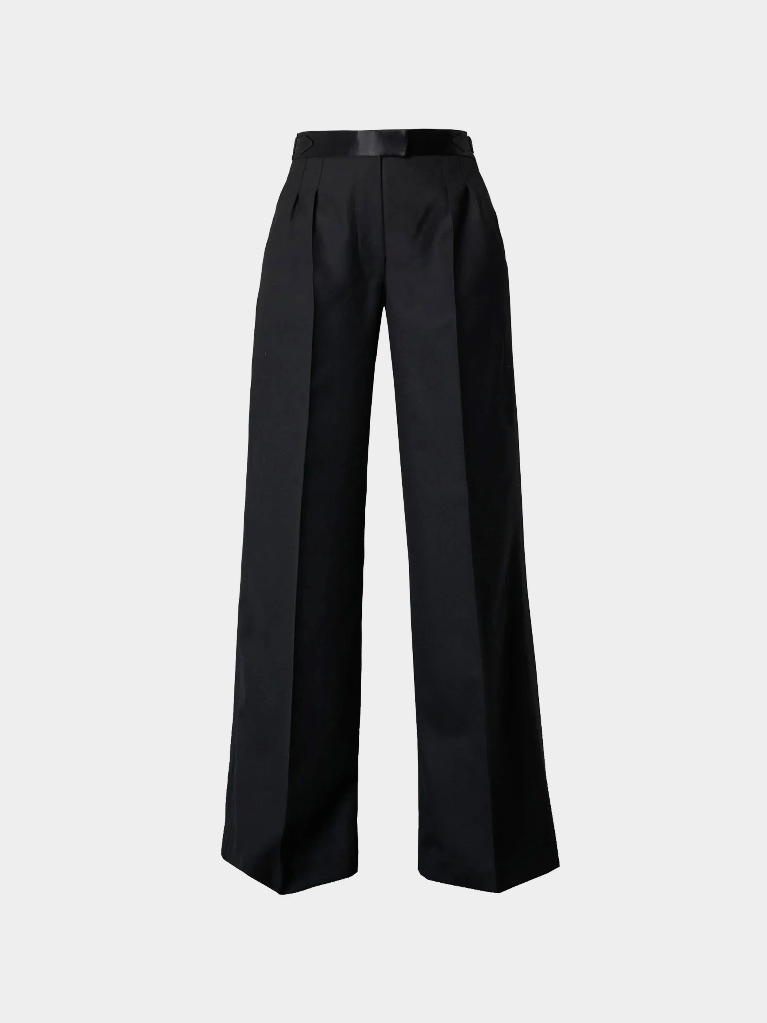 Black Wool And Silk Wide Leg Trousers