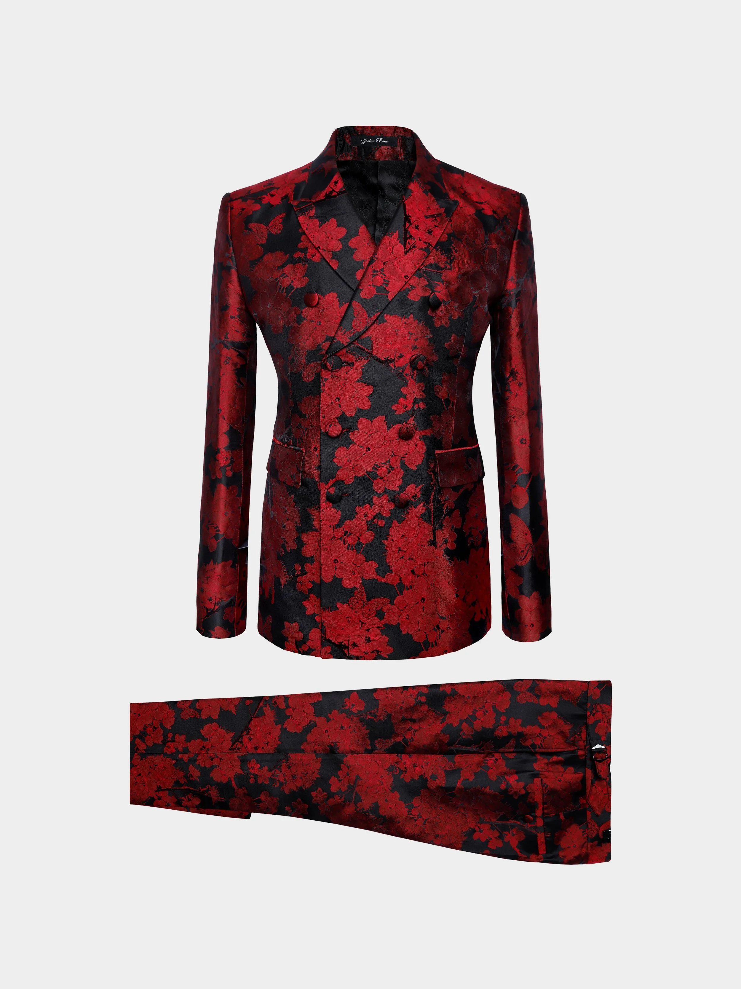 Red And Black Blossom Silk Suit