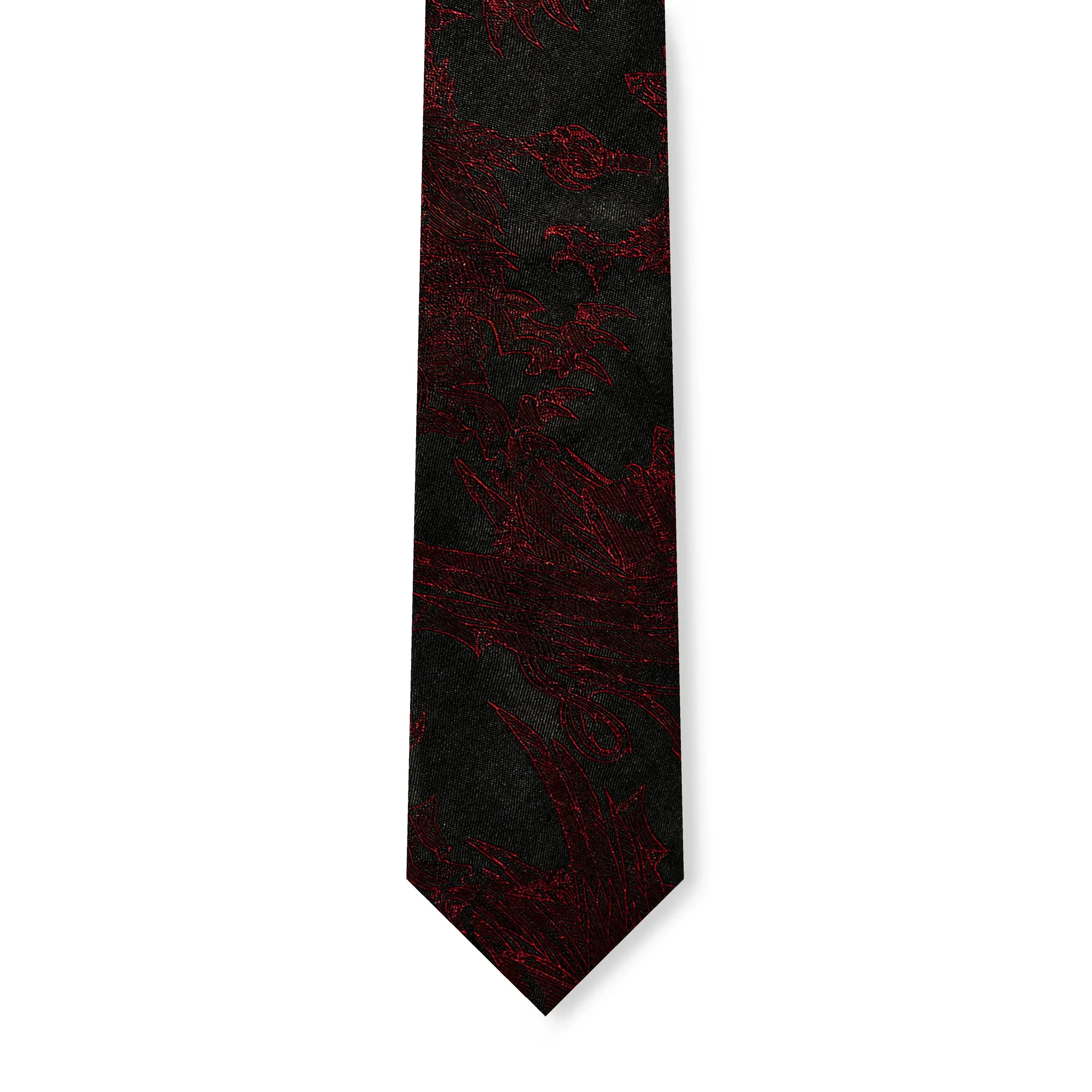 'Black And Burgundy Griffin Silk' Slim Necktie