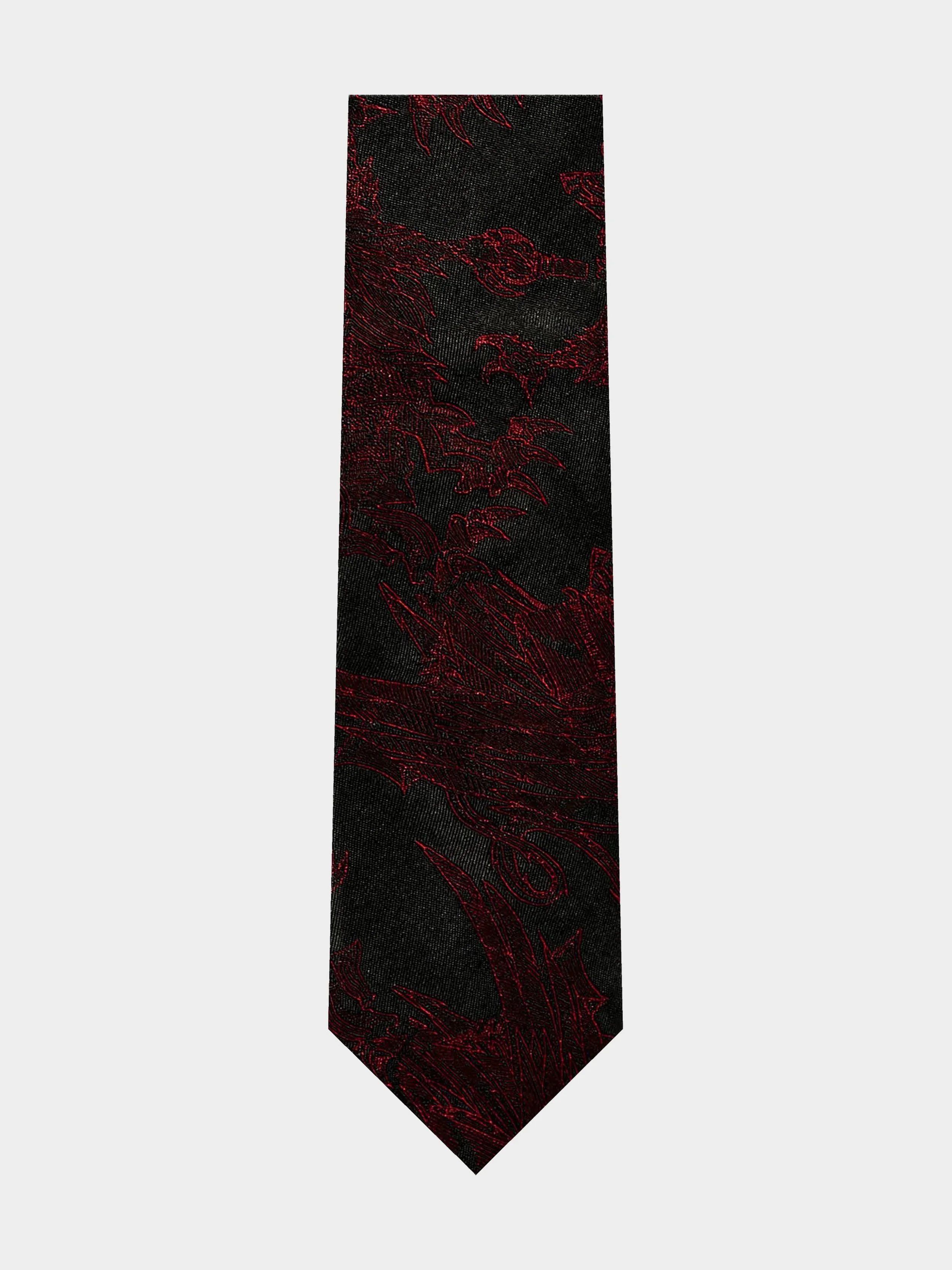 'Black And Burgundy Griffin Silk' Slim Necktie