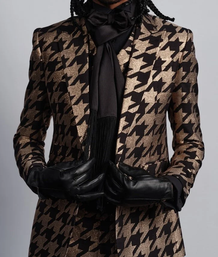 Gold Lurex Houndstooth Piece Suit — Joshua Kanemenswear, fashion