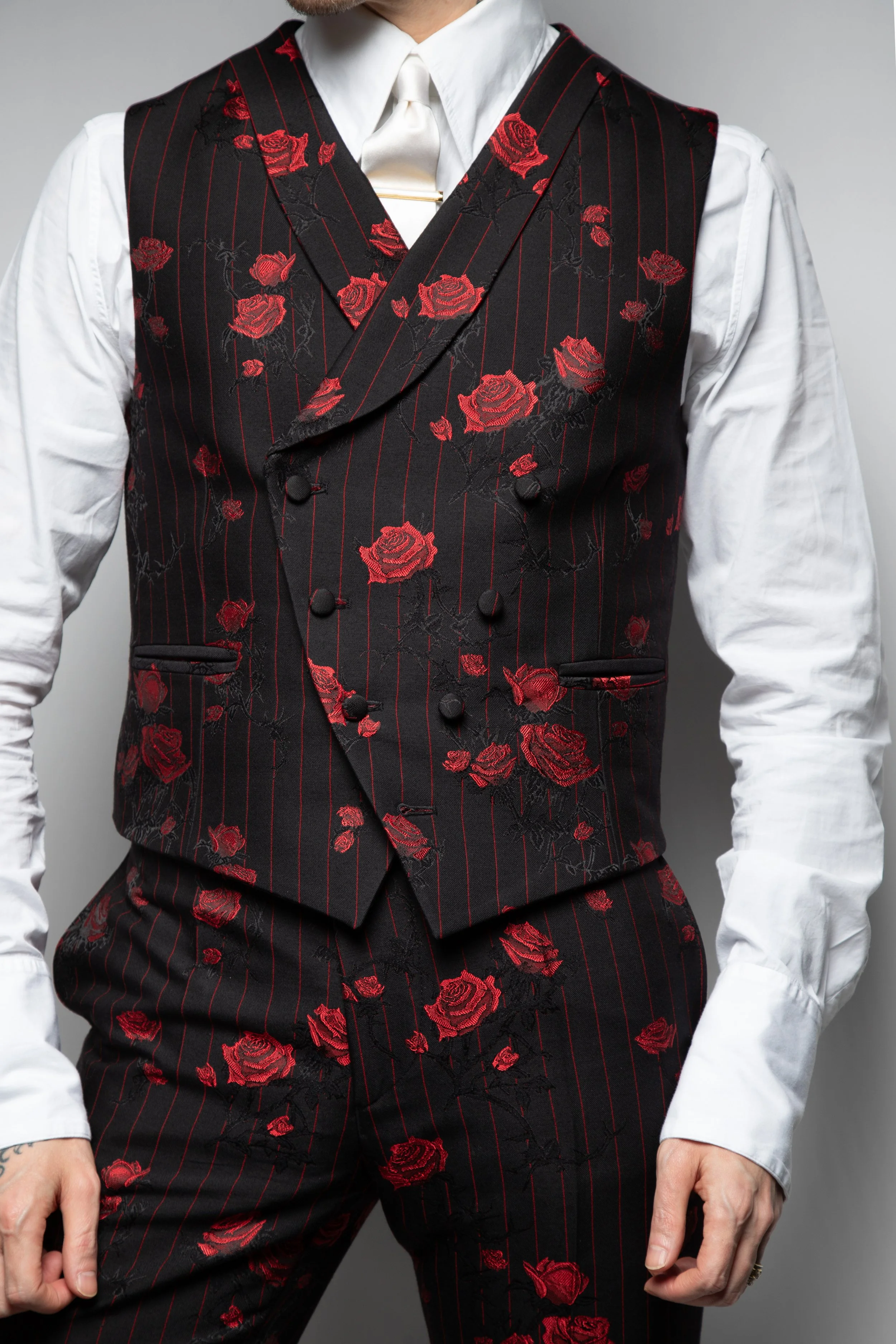 Red Rose Pinstripe Waistcoat