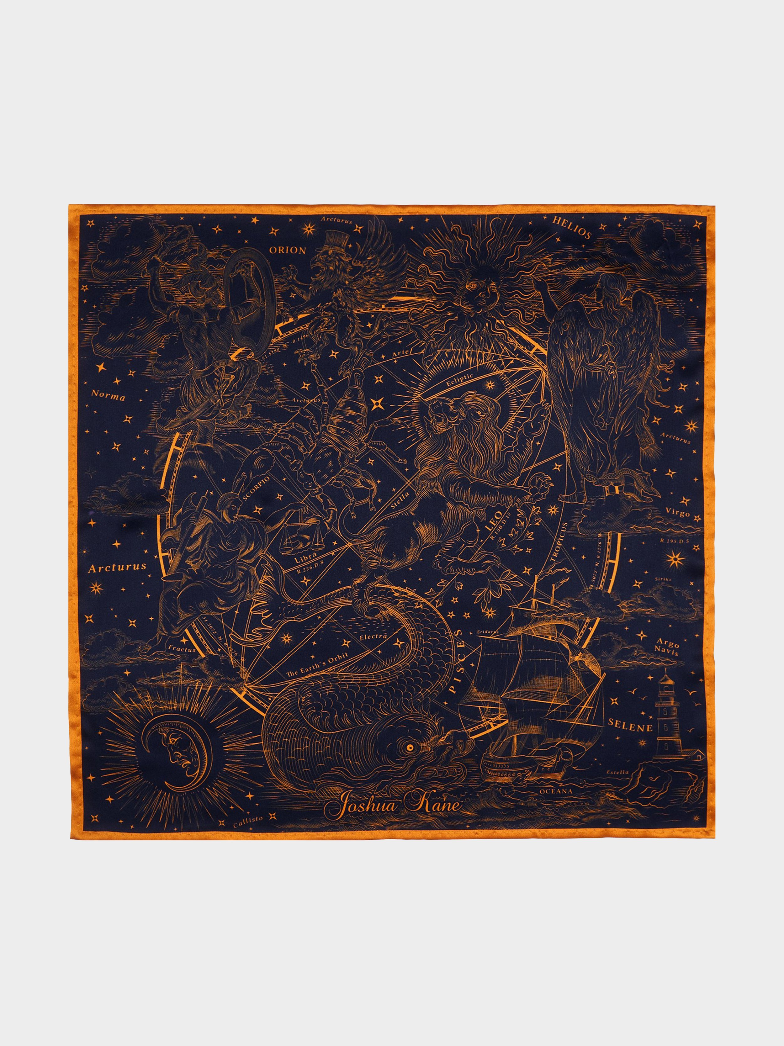 Navy And Gold Orion Silk Scarf