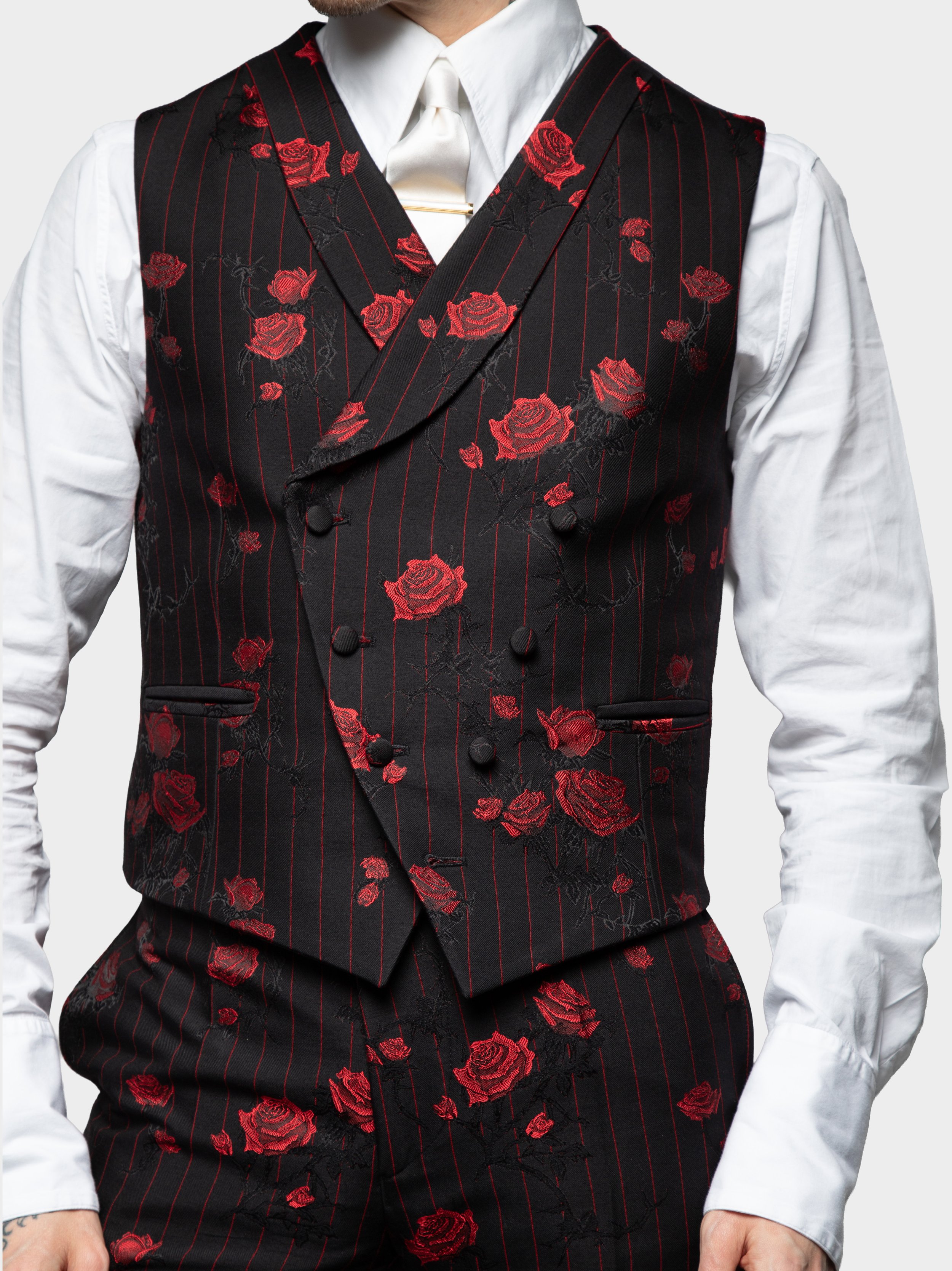 Red Rose Pinstripe Waistcoat