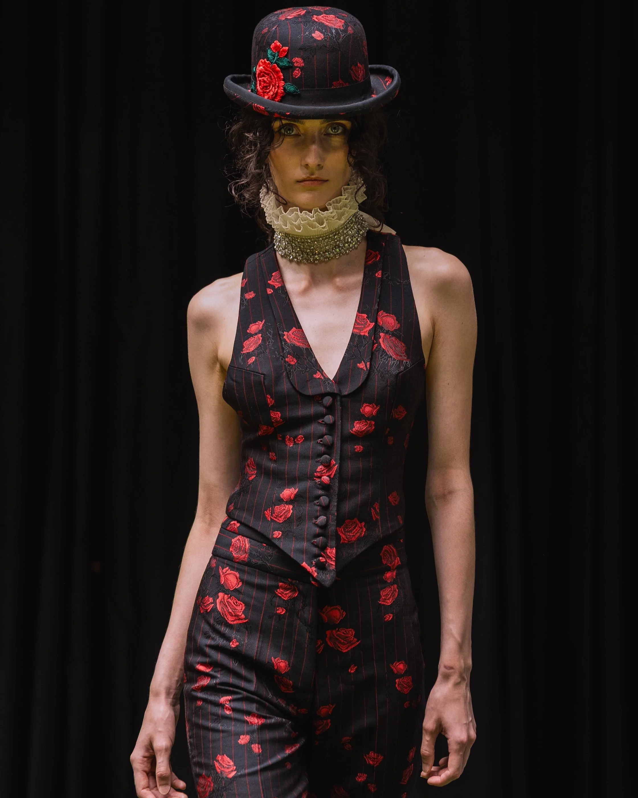 Red Rose Pinstripe Waistcoat