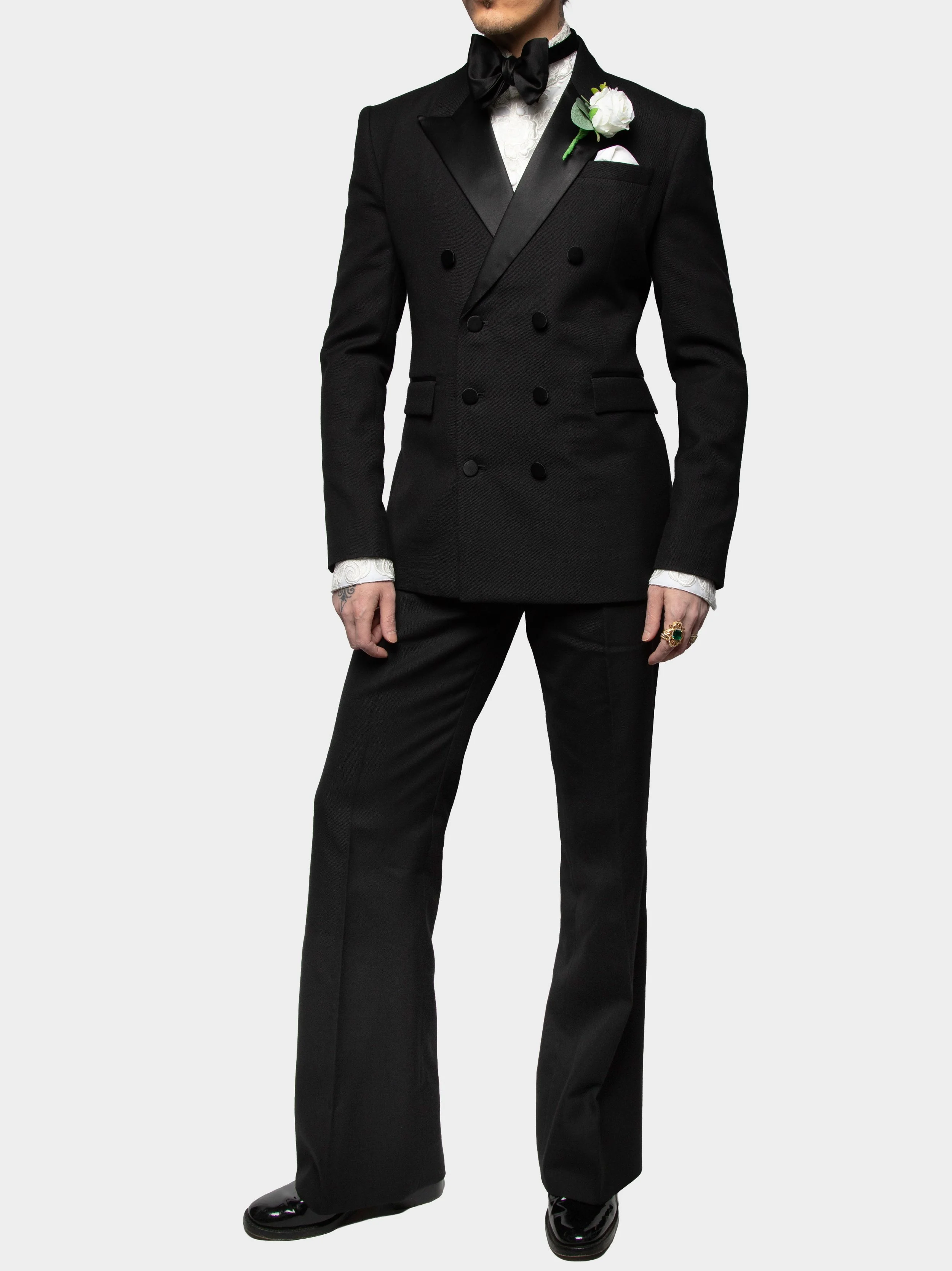 Black Wool And Silk Double Breasted Dinner Suit