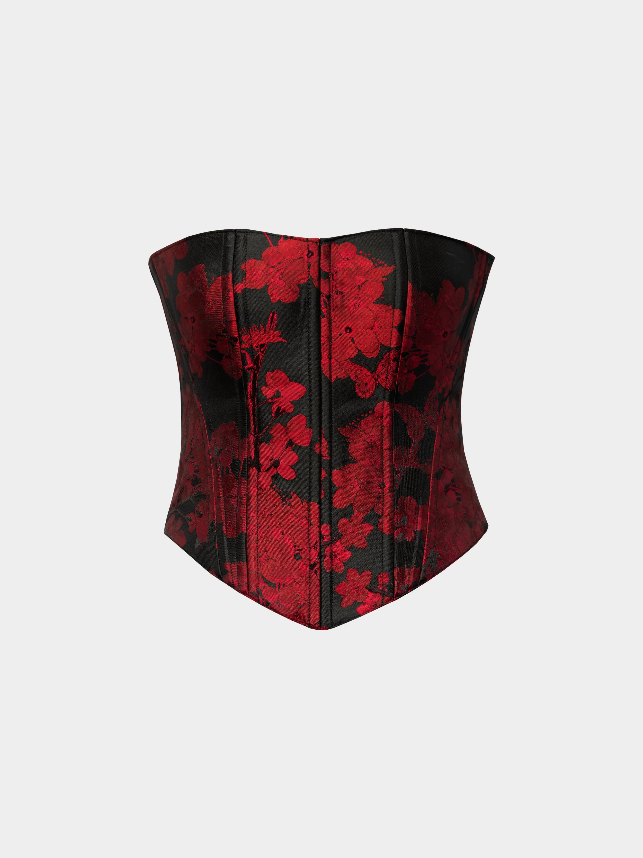 Red Falling Blossom Silk Corset