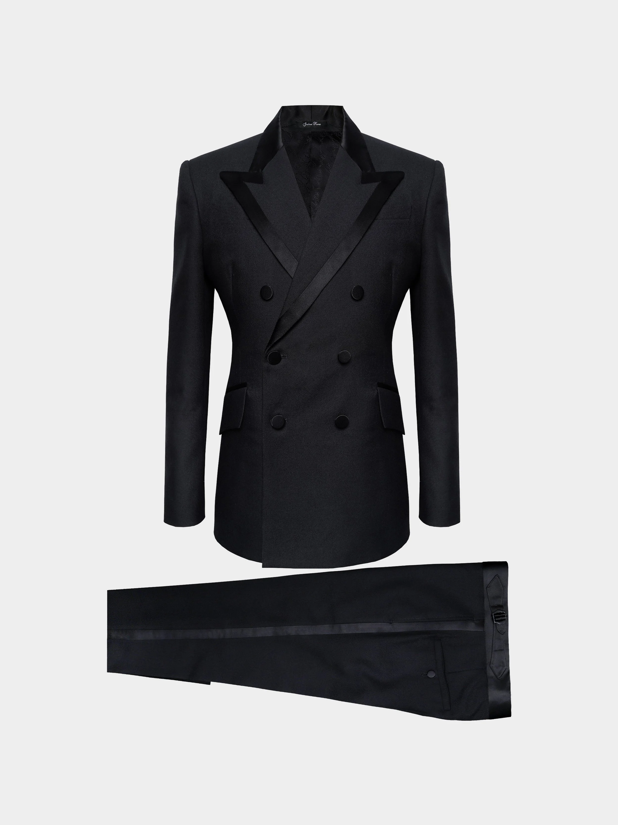 Black Wool And Silk Double Breasted Dinner Suit