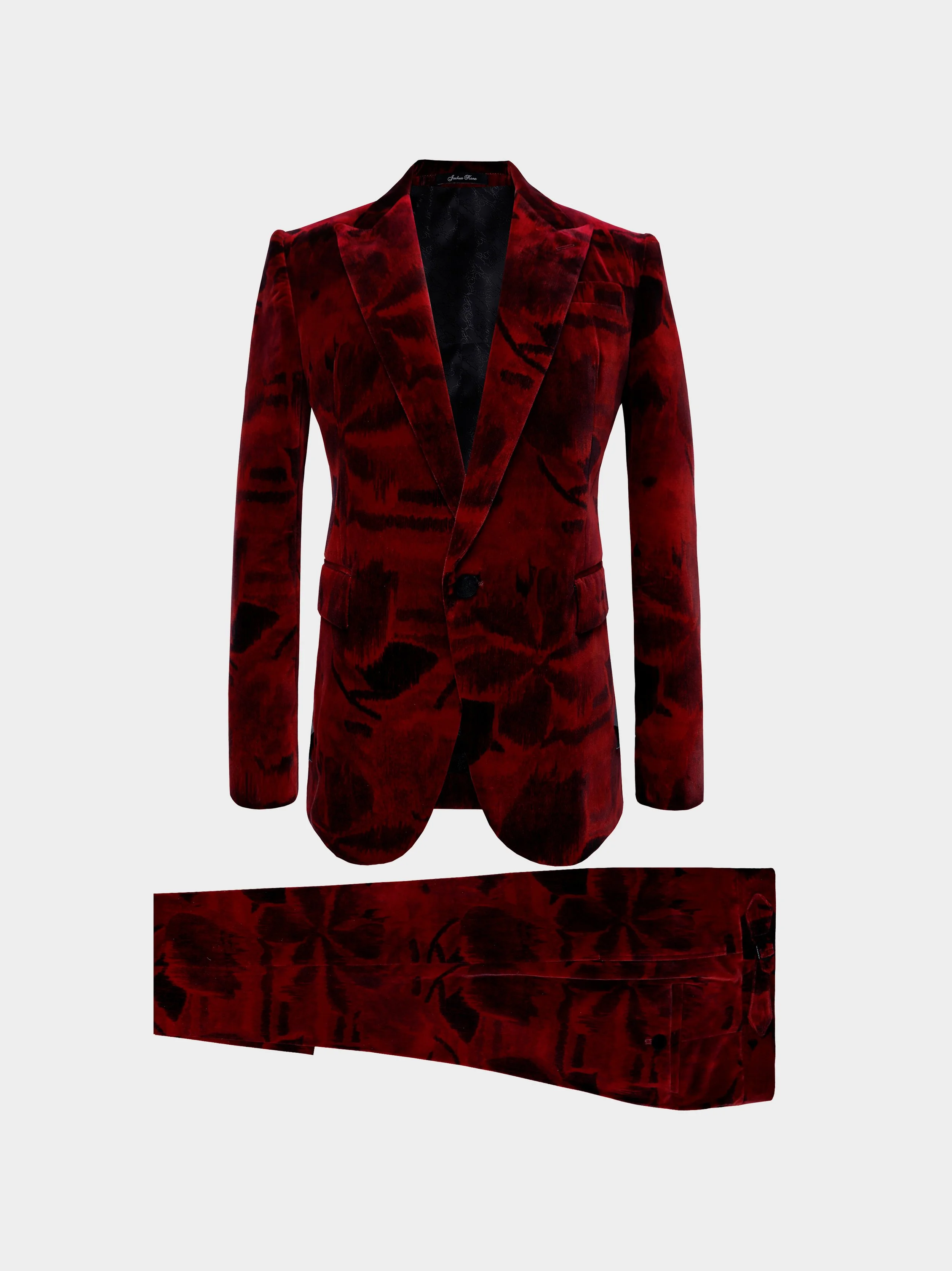 Burgundy Floral Print Velvet Suit