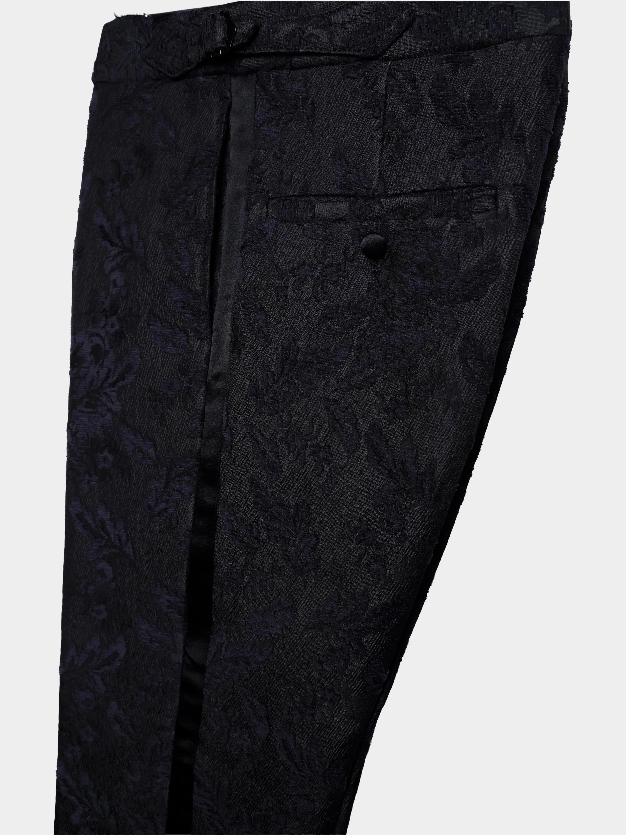 Black Floral Flock And Silk Dinner Suittrouserclose.jpg