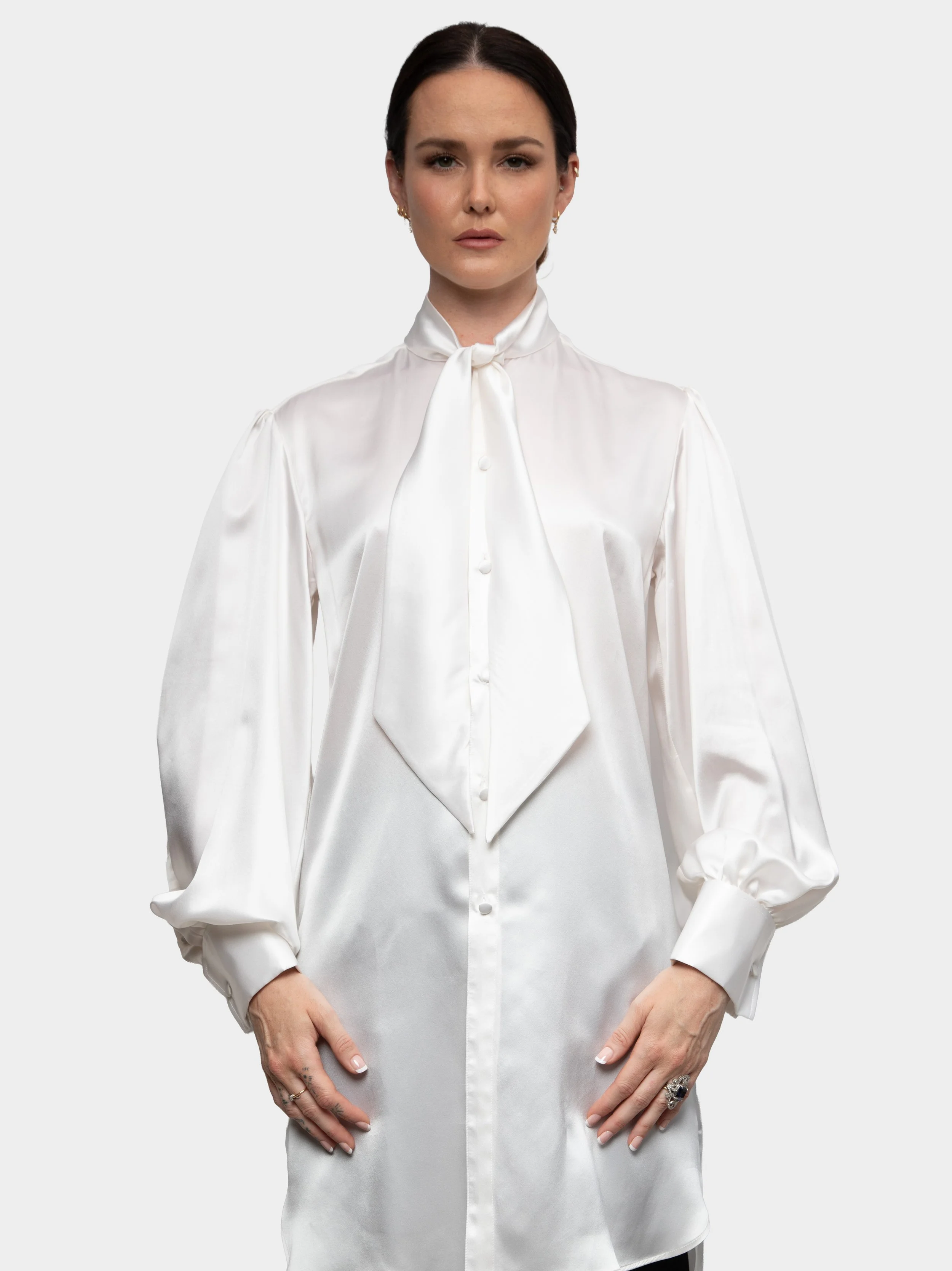 White Silk Pussybow Shirt