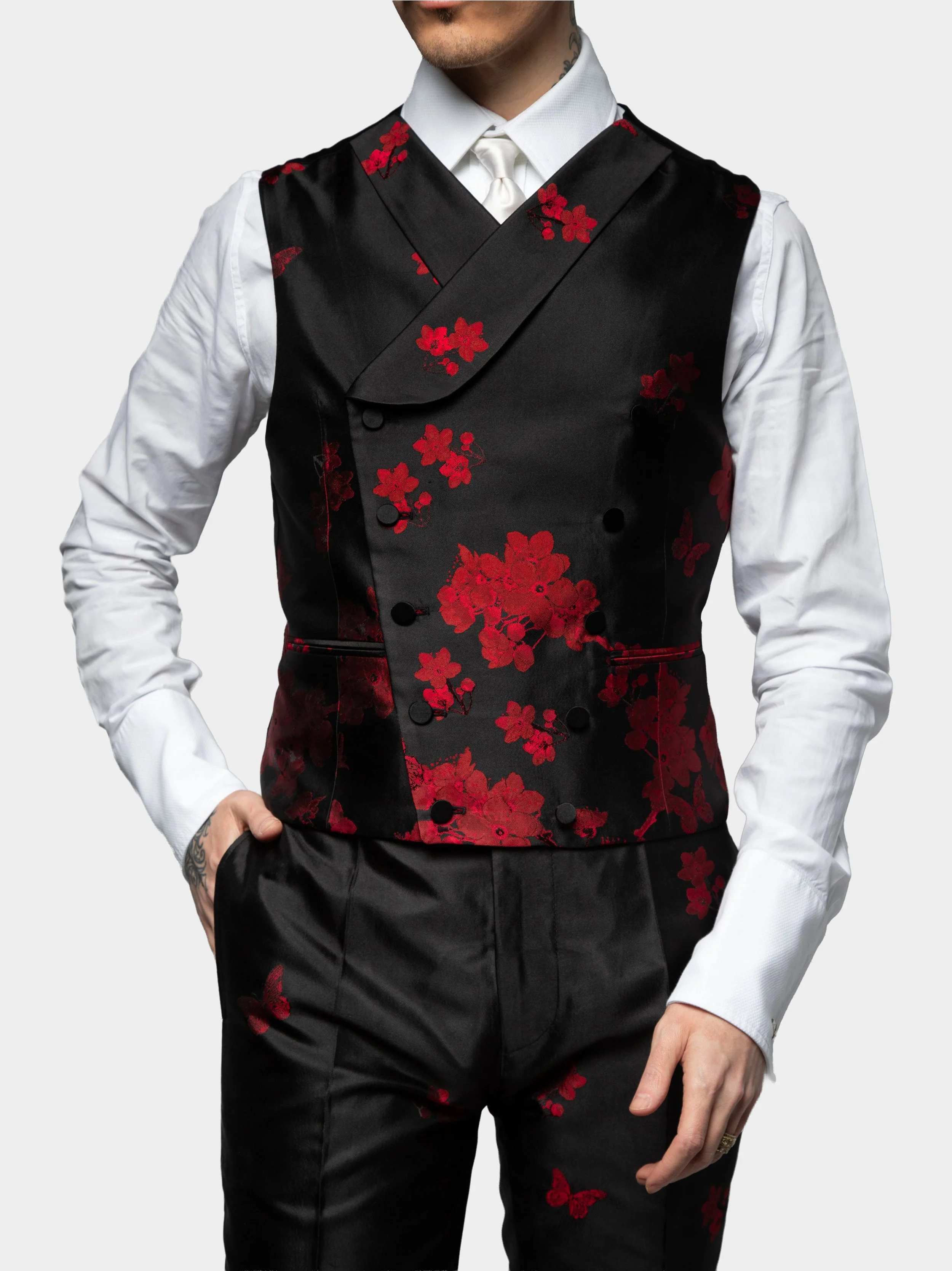 Red Falling Blossom Waistcoat